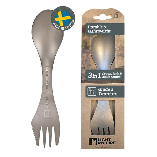 Light My Fire Titanium Spork 3-in-1 Camping Cutlery Knife Fork Spoon Set - Made in Sweden