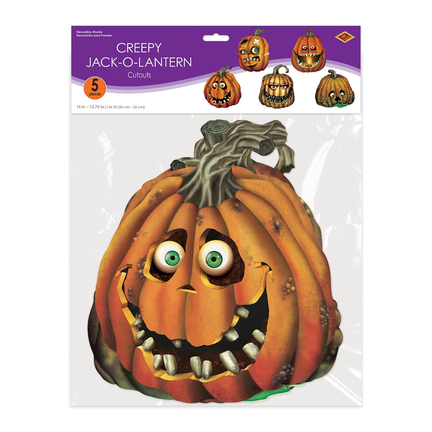 Beistle 5 Piece Paper Creepy Jack-O-Lantern Cut Outs Halloween Party Decorations 10" - 12.75" - Made in USA