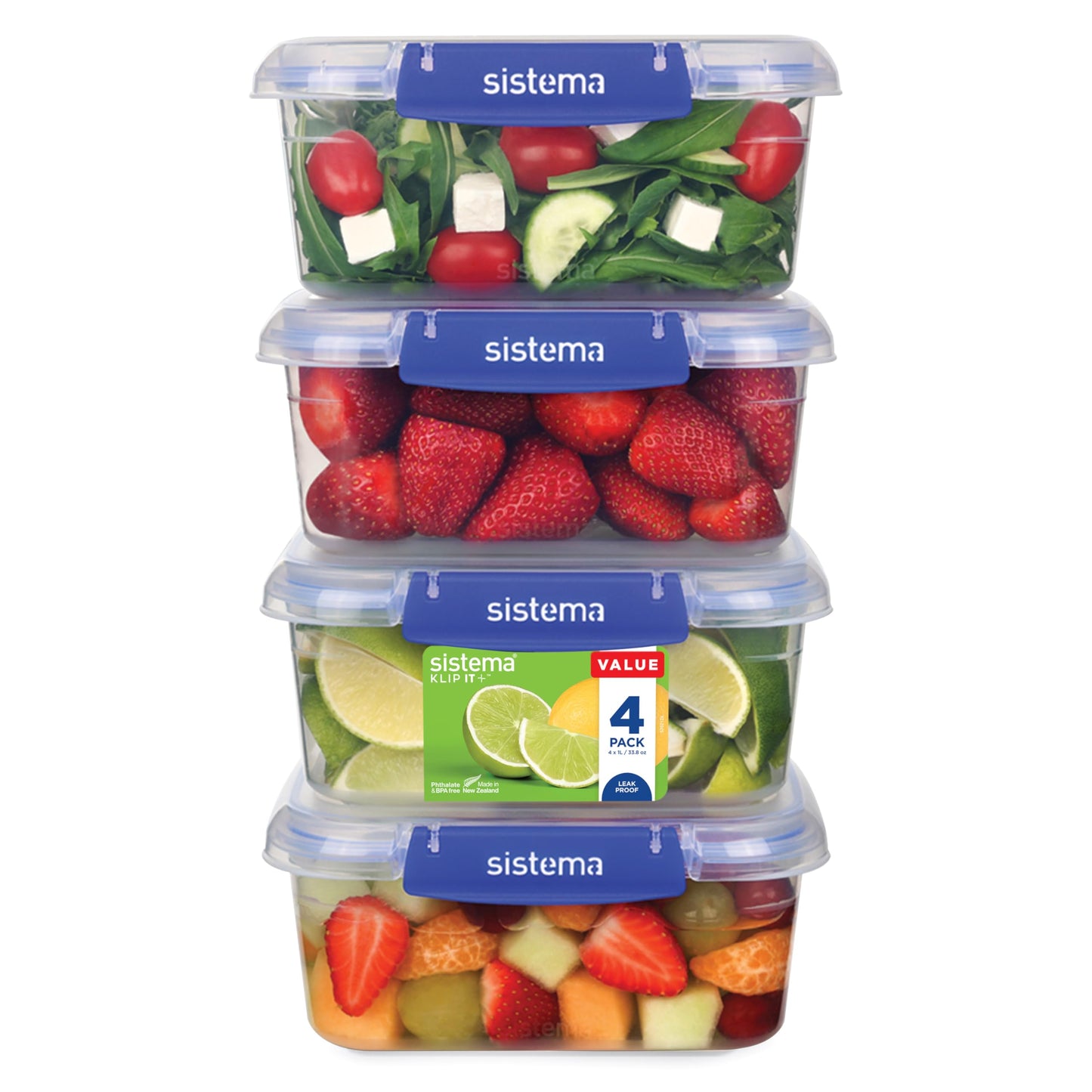 Sistema KLIP IT PLUS 1L Leakproof Food Storage Containers (4 Count) - Made in New Zealand