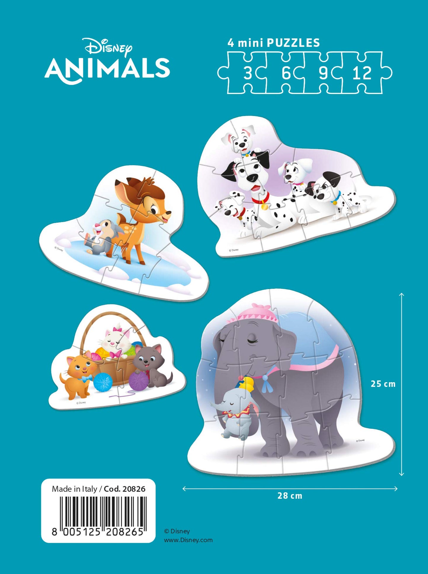 Clementoni My First Puzzle Disney Animal Friends - 3+6+9+12 Pieces, 100% Recycled Materials - Made In Italy