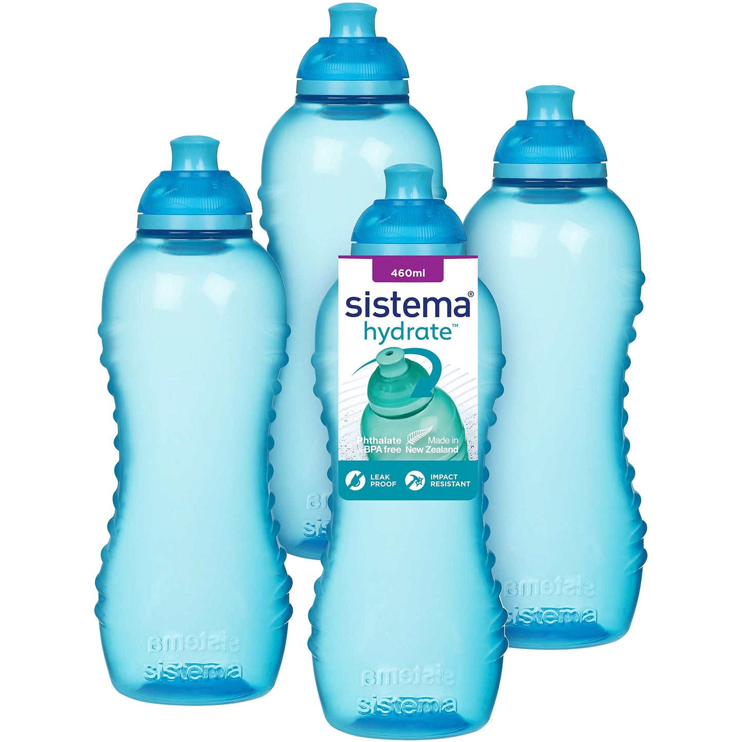 Sistema Squeeze Twist 'n' Sip 460 ml Sports Water Bottles (4 Count) - Made in New Zealand