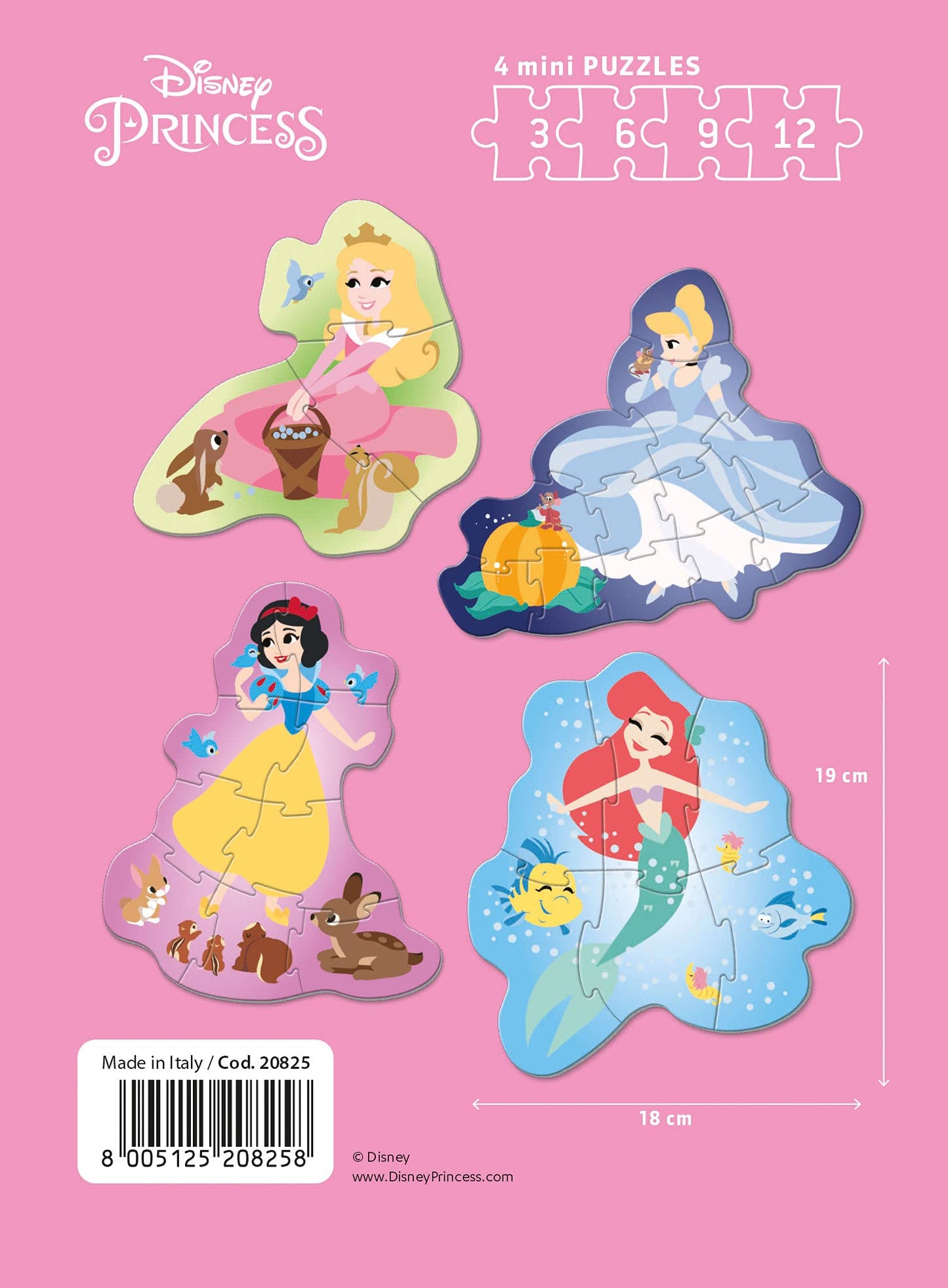 Clementoni My First Puzzle Disney Princess 3+6+9+12 Pieces, 100% Recycled Materials - Made In Italy