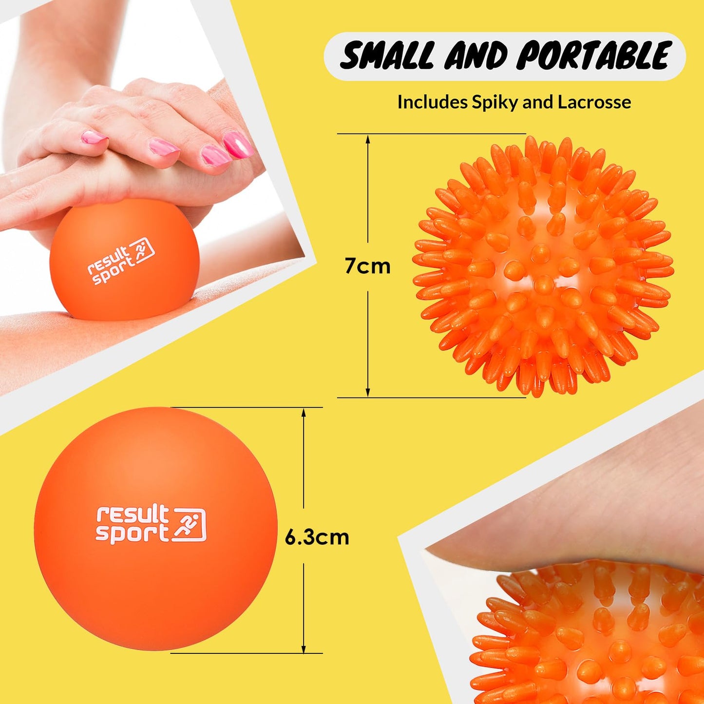 ResultSport Lacrosse & Spike Massage Ball Set with Storage Bag (Orange) - Made in Taiwan