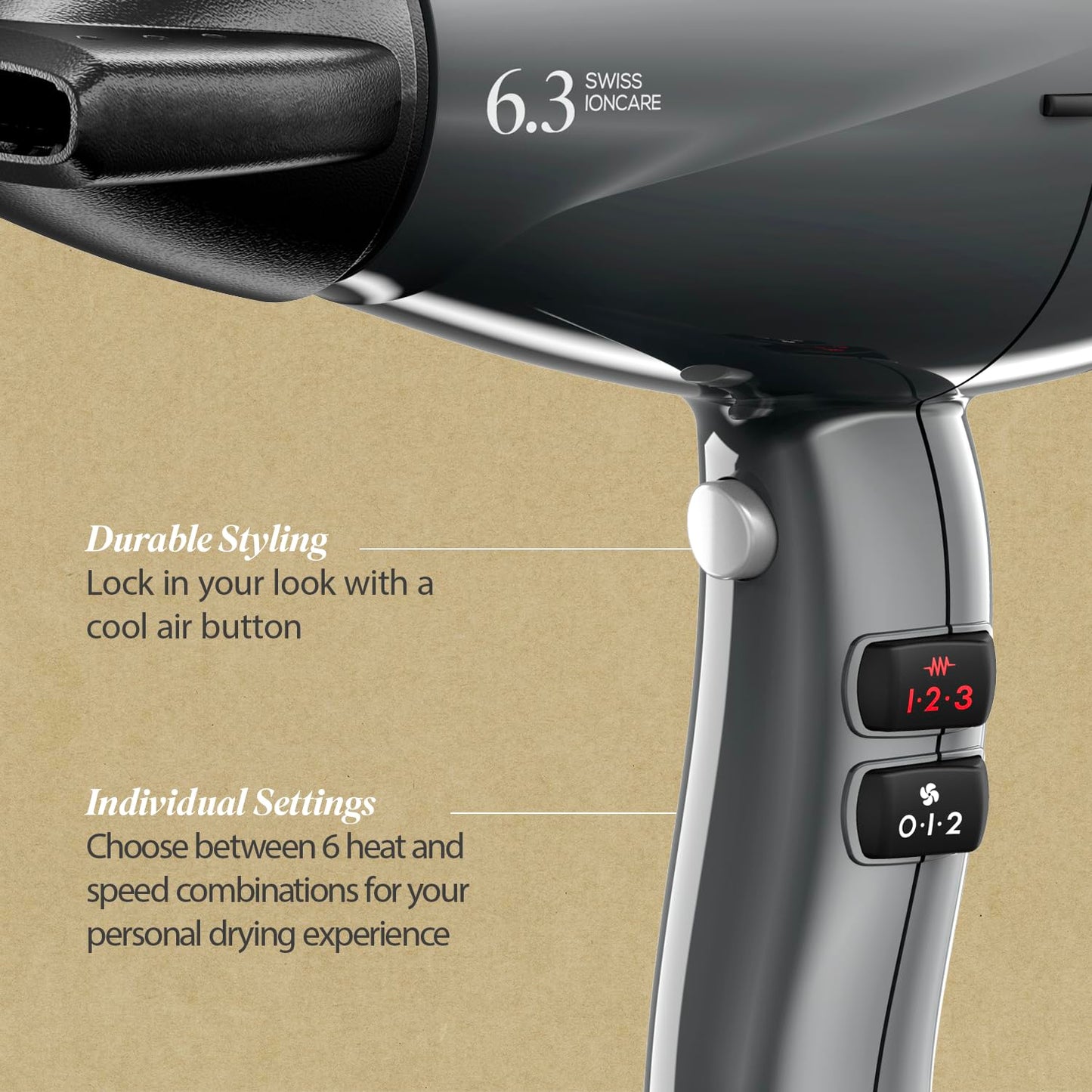 Valera Swiss Ioncare 6.3 Professional and Silent Hairdryer with Diffuser for Curly Hair 2000W - Made in Switzerland