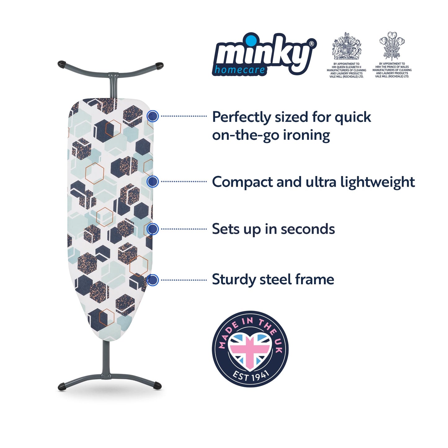 Minky Xpress 110 x 35 cm Ironing Board - Made in the UK