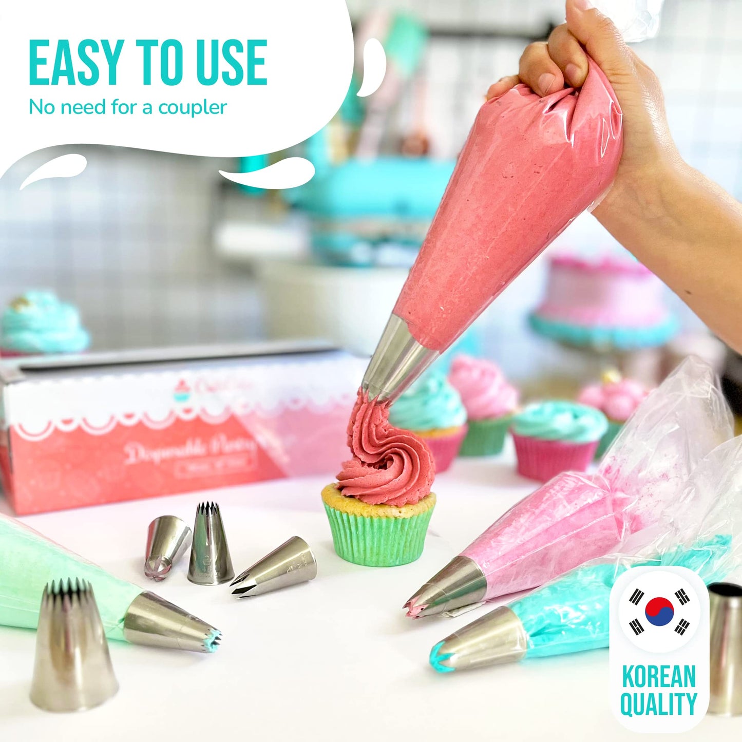 CukkiCakes 6pcs Large Piping Nozzles Set (1M, 2D, 4B, 1A, 124, 895) Icing Nozzles, Piping Tips for Decorating Cakes, Cupcakes - Compatible with Piping Bags - Made in Korea