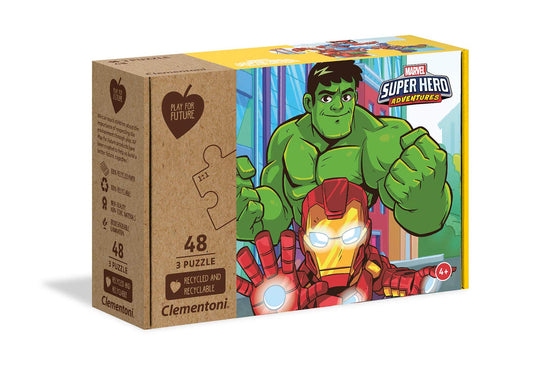 Clementoni Marvel Super Hero Jigsaw Puzzle 3x48 Pieces, 100% Recycled Materials - Made In Italy