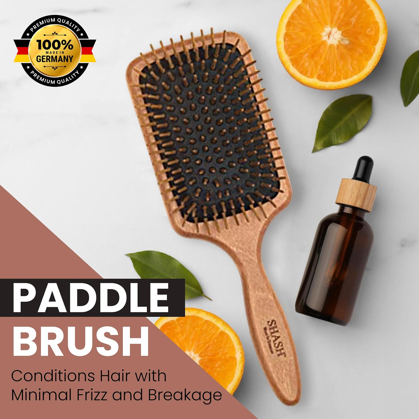 SHASH Eco-Sourced Wooden Paddle Brush - Made in Germany