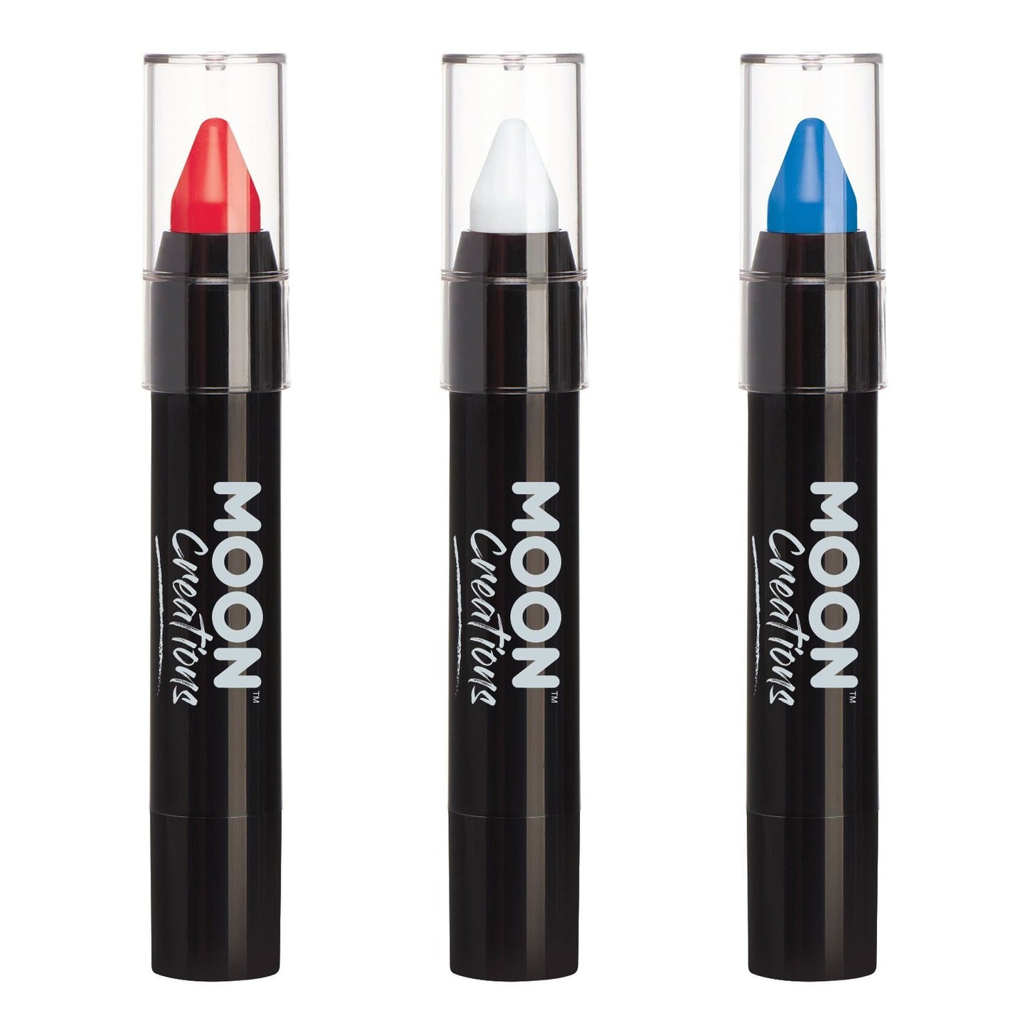 Moon Creations Face Paint Stick Body Crayon Union Jack Red White Blue Set of 3 | 3.2g - Made in UK