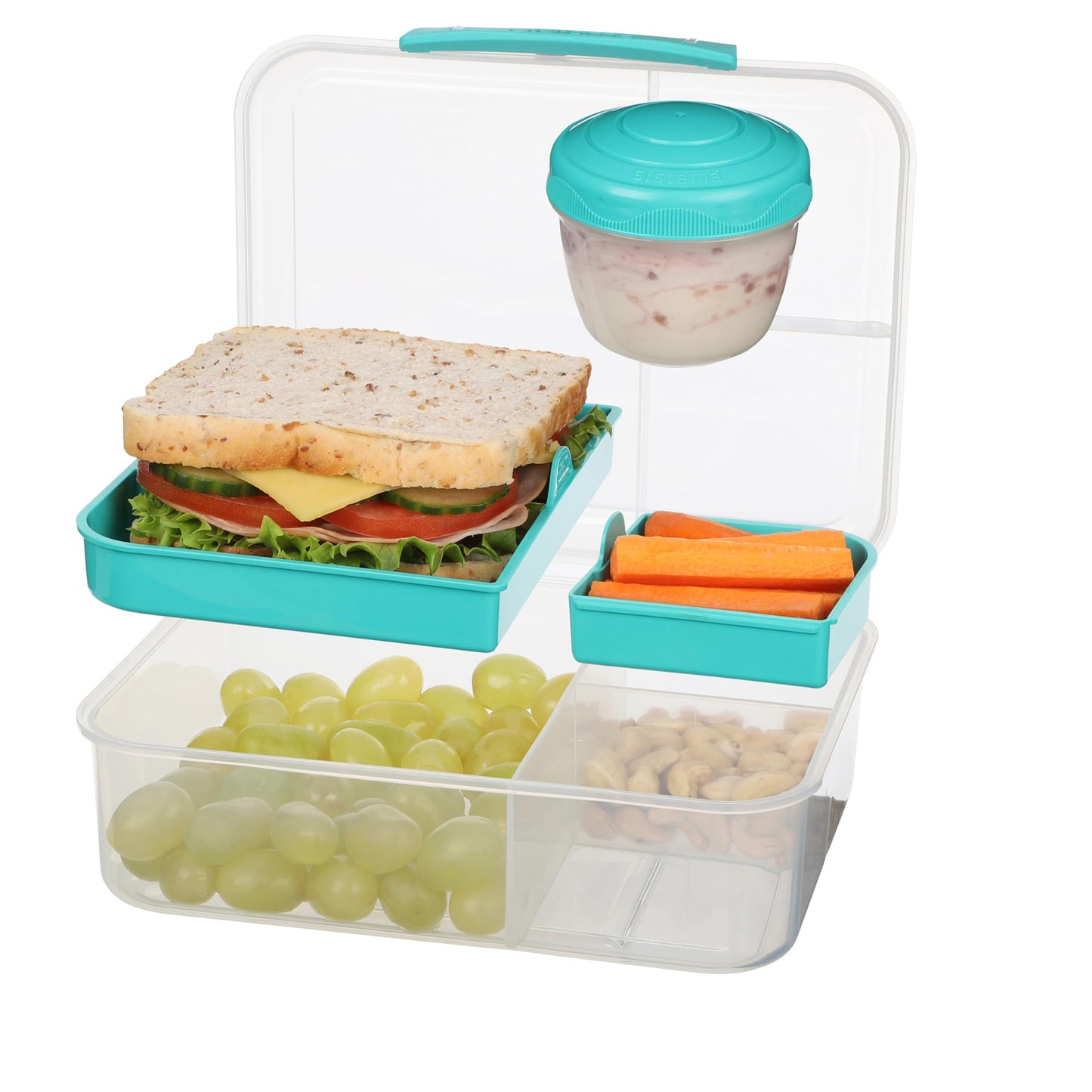 Sistema TO GO Bento Lunch | 1.65 L | School Lunch Box With Compartments & Snack Pot | BPA-Free | 1 Count | Minty Teal