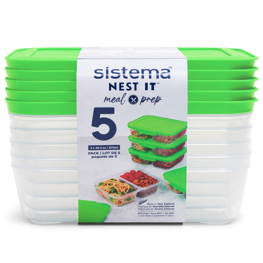 Sistema NEST IT 870 ml Meal Prep Containers (5 Count) - Made in New Zealand