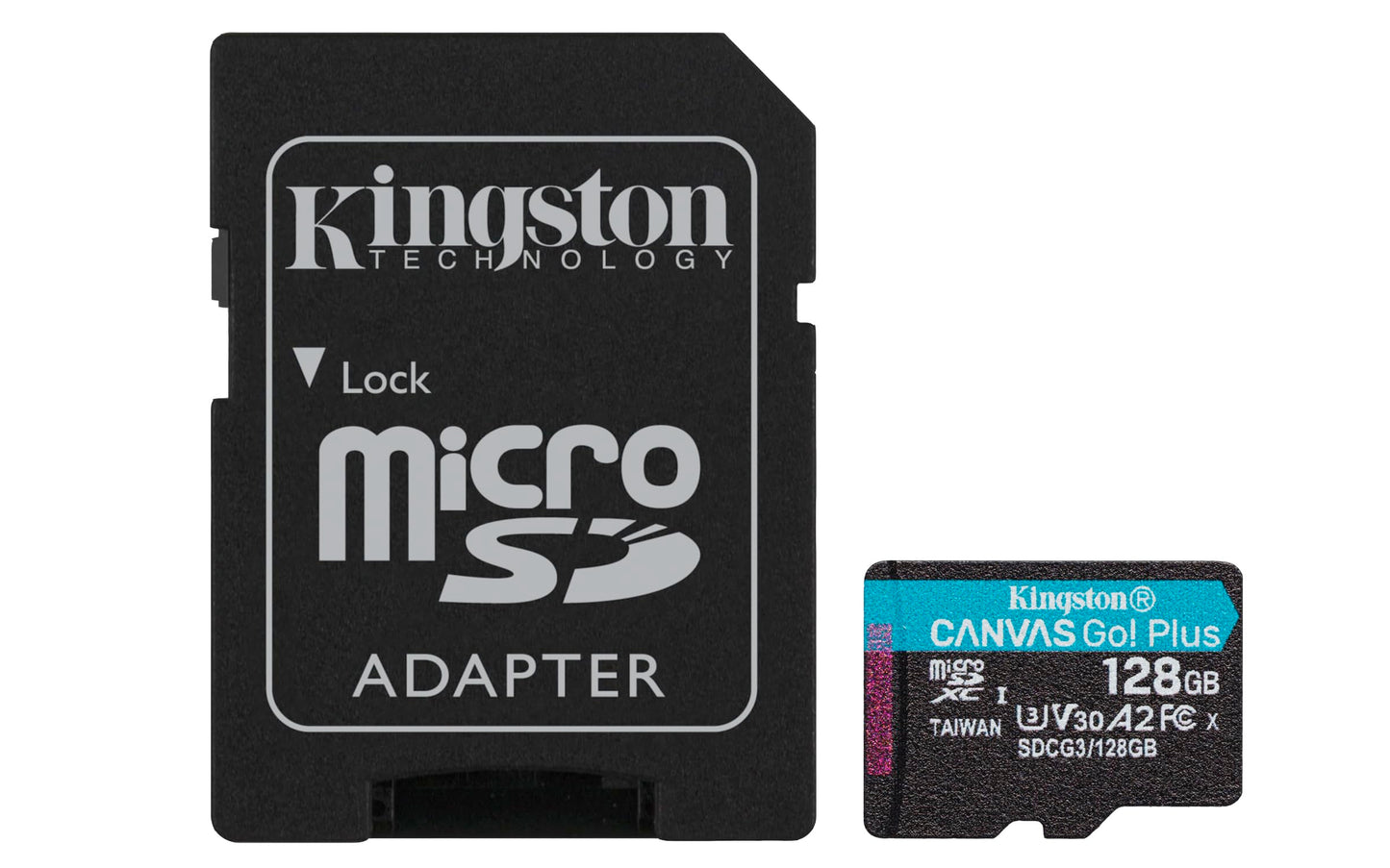 Kingston Canvas Go! Plus microSD memory card Class 10, UHS-I 128GB microSDXC 170R A2 U3 V30 Card + ADP - Made in Taiwan