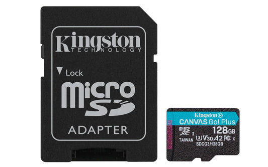 Kingston Canvas Go! Plus microSD memory card Class 10, UHS-I 128GB microSDXC 170R A2 U3 V30 Card + ADP - Made in Taiwan