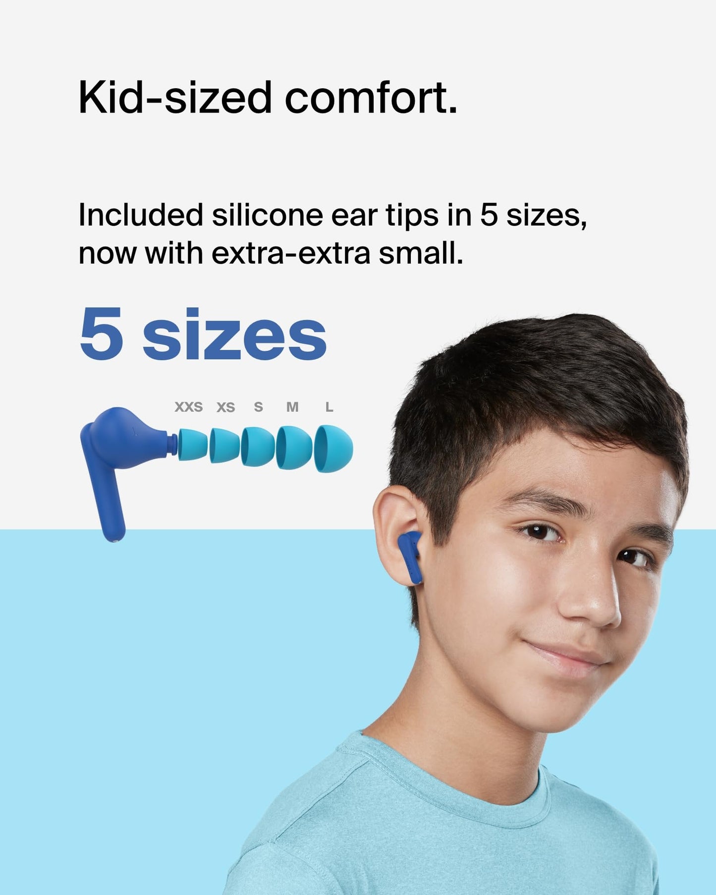 Belkin SOUNDFORM Nano Wireless Earbuds for Kids, 85dB Limit, 24H Play Time (Blue) - Made in Vietnam