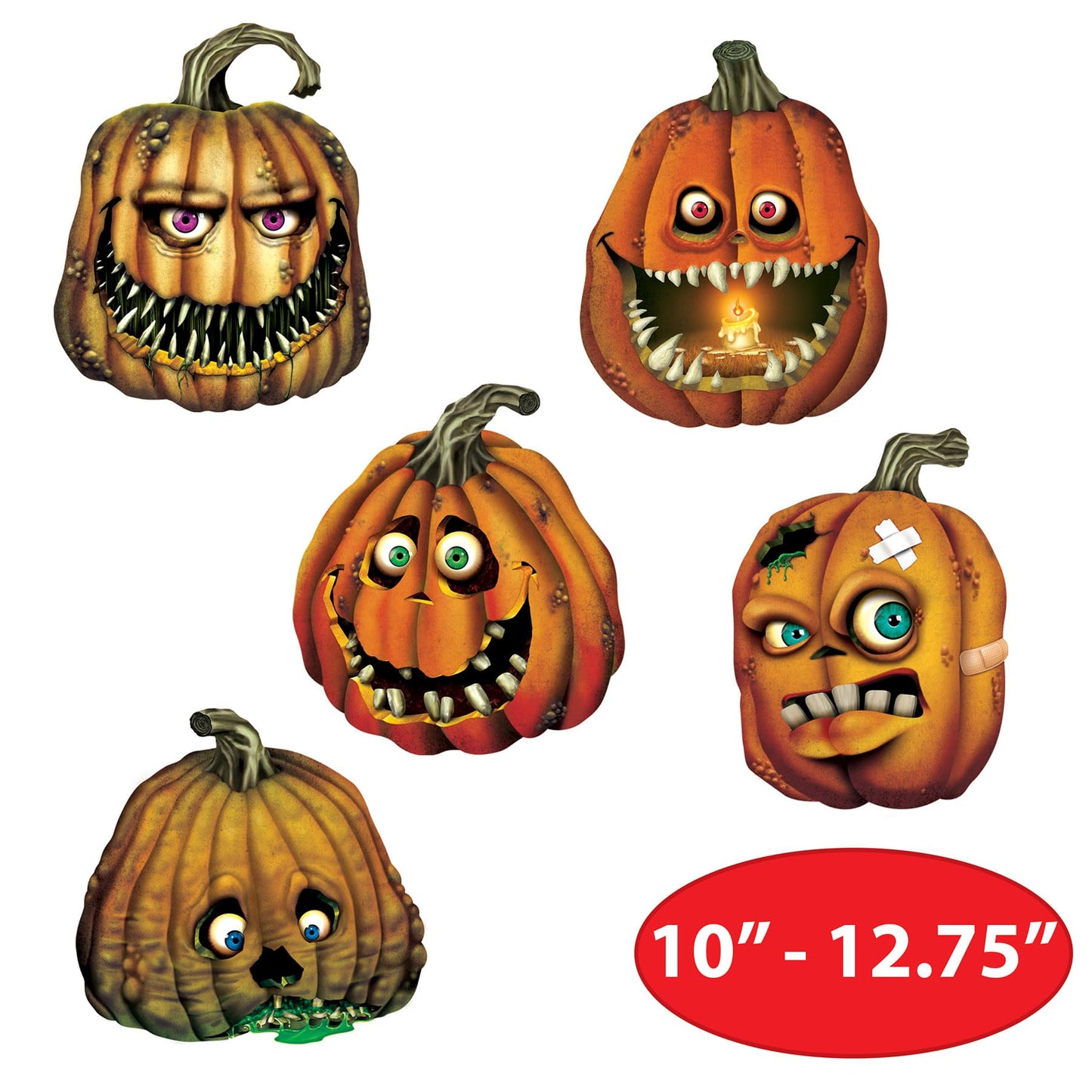 Beistle 5 Piece Paper Creepy Jack-O-Lantern Cut Outs Halloween Party Decorations 10" - 12.75" - Made in USA