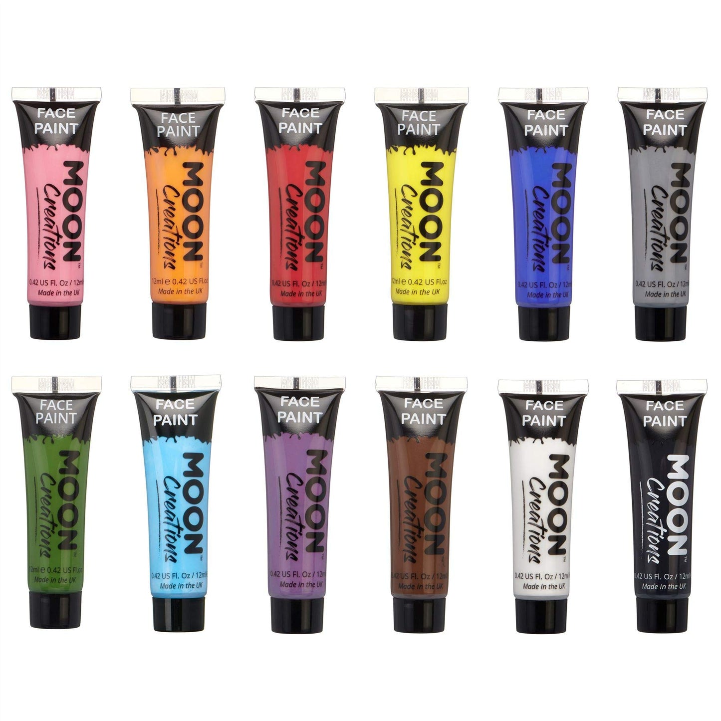 Moon Creations Face & Body Paint Tubes | Set of 12 | 12ml - Made in UK