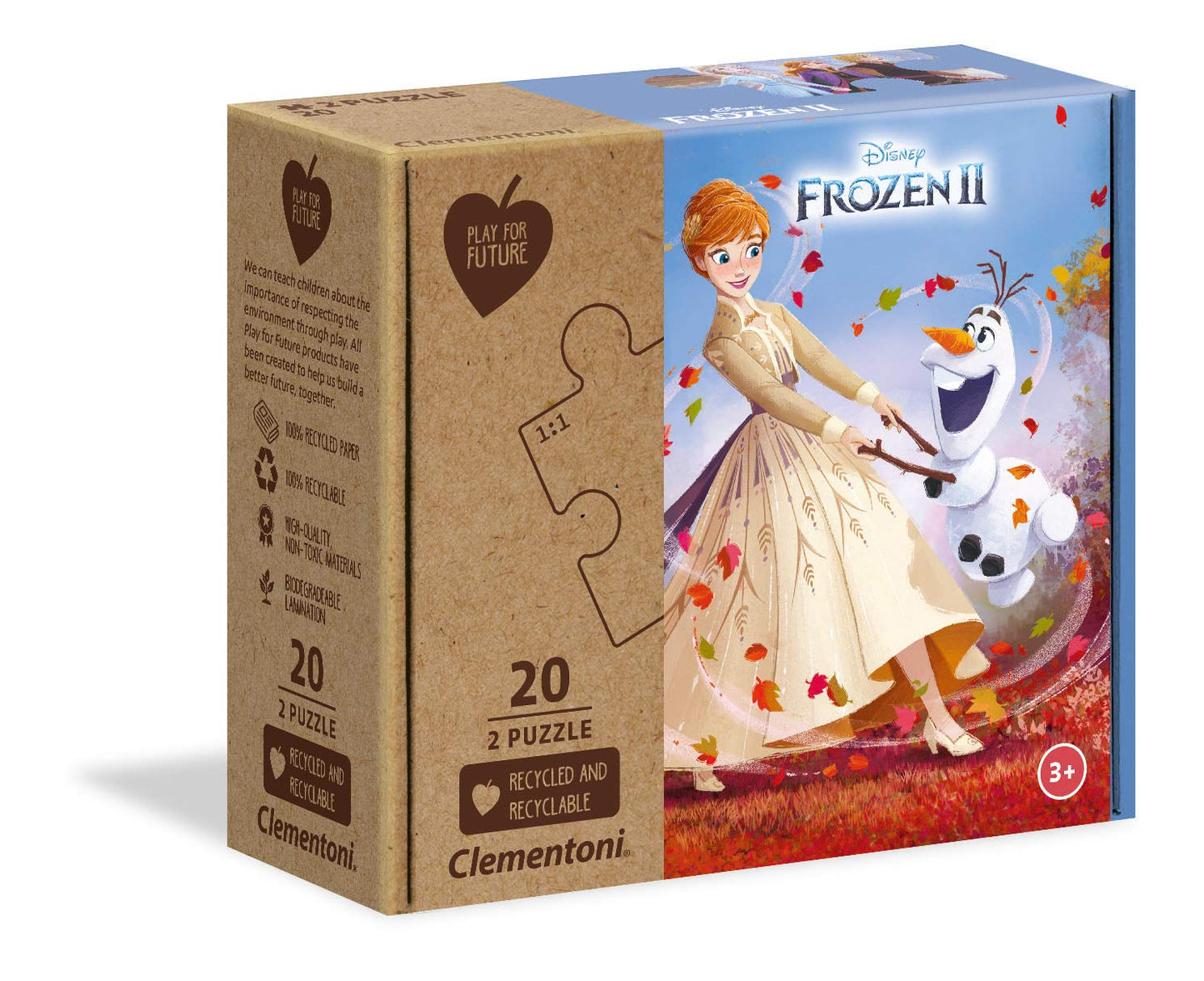 Clementoni  Disney Frozen 2x20 Pieces Jigsaw Puzzle, 100% Recycled Materials - Made In Italy