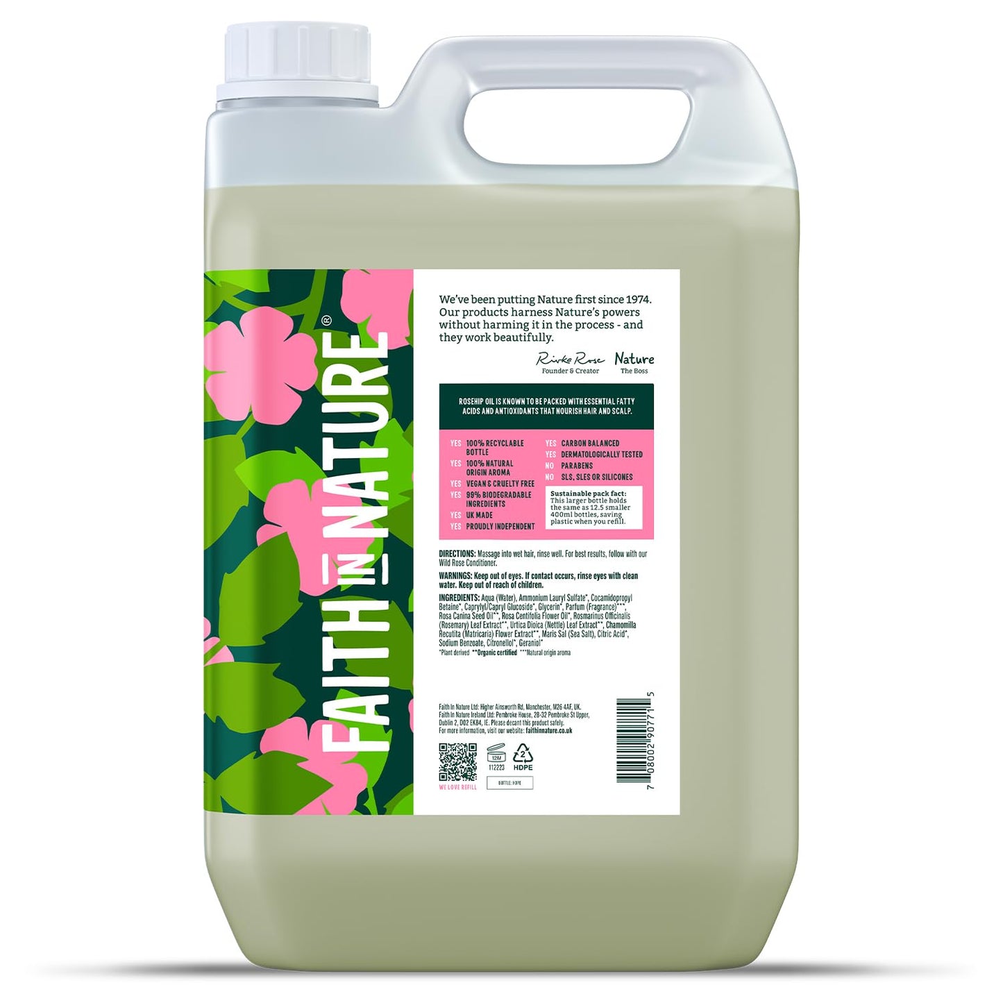 Faith In Nature Natural Wild Rose Shampoo 5L Refill Pack - Made in UK