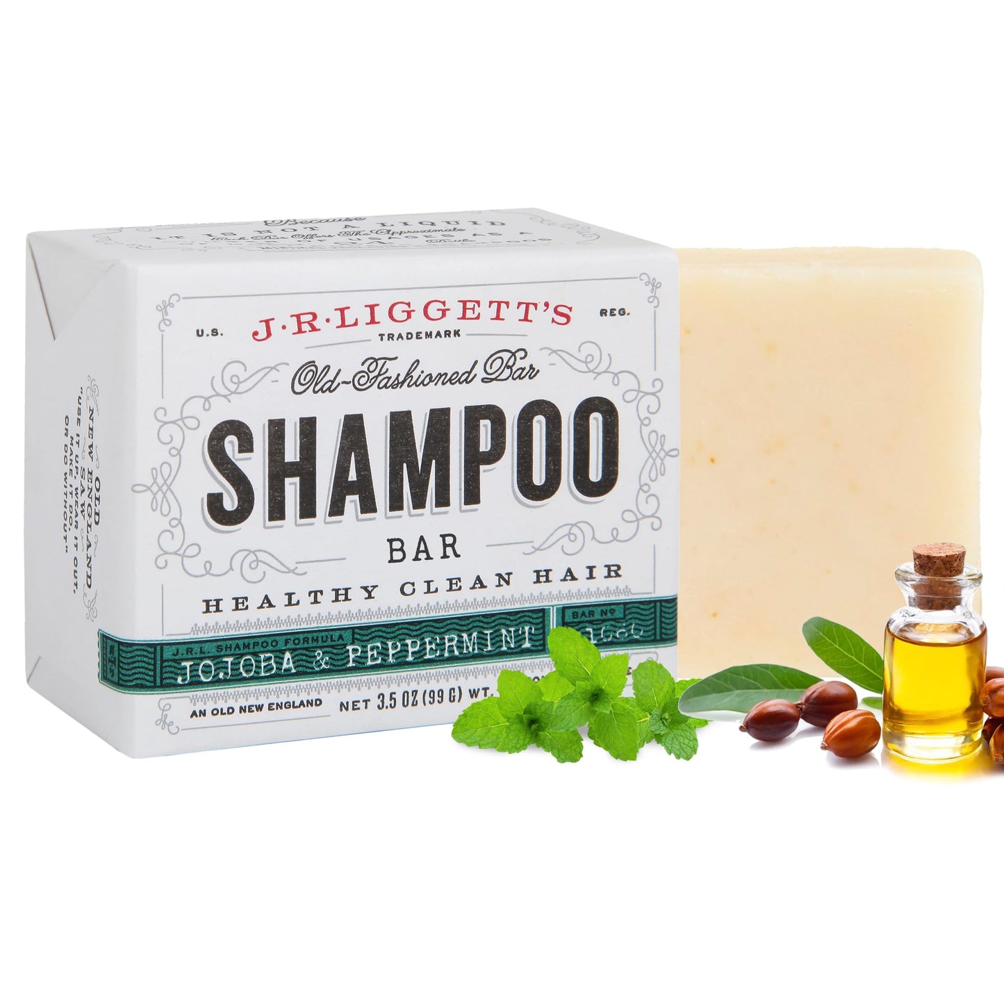 J.R. Liggett Bar Shampoo, Jojoba and Peppermint, 3.5 Ounce - Made in U.S.A.