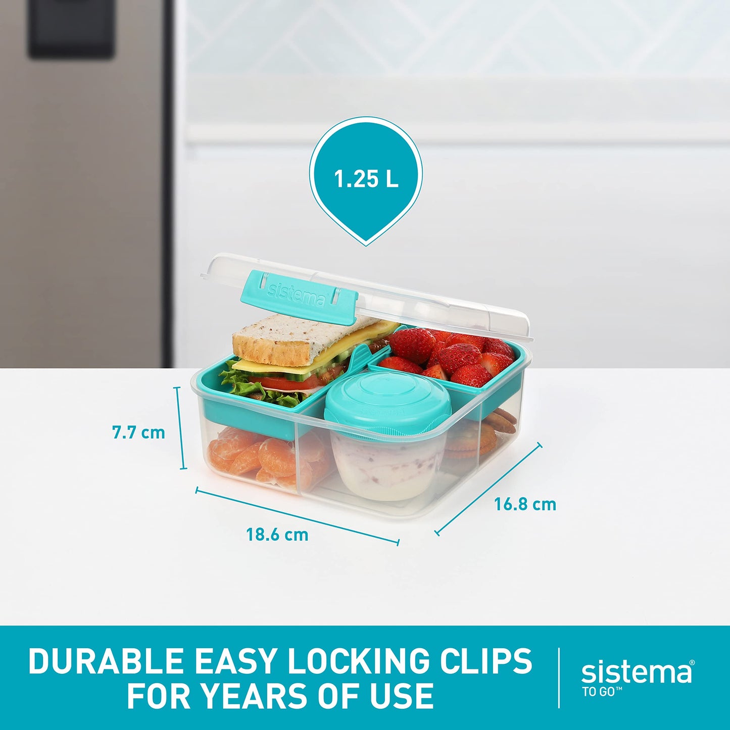 Sistema 1.25 L Square Bento Box TO GO with Yoghurt/Fruit Pot - Made in New Zealand