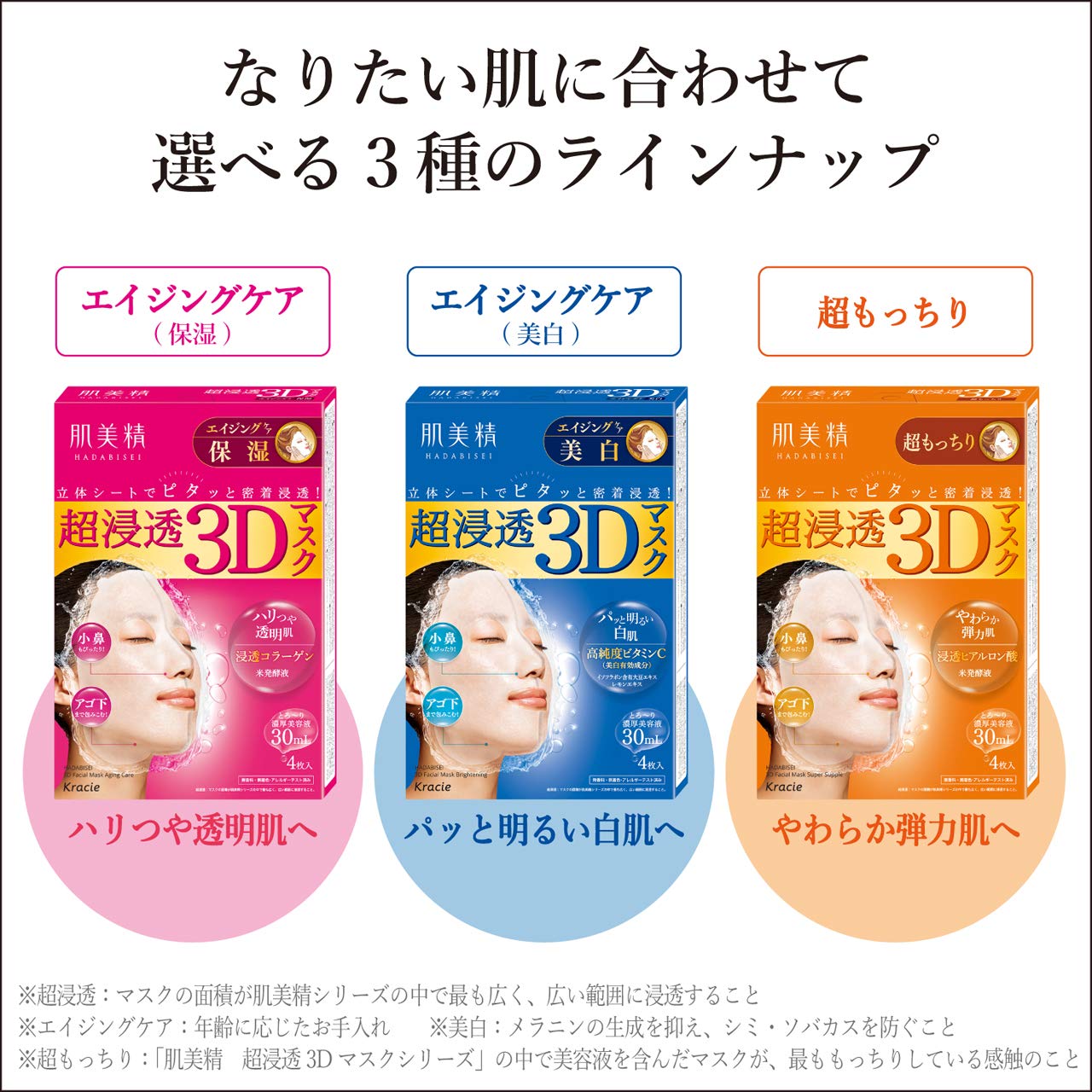 KRACIE Hadabisei Super Moisturizing 3D Facial Mask Whitening Sheets, 4 Count - Made in Japan