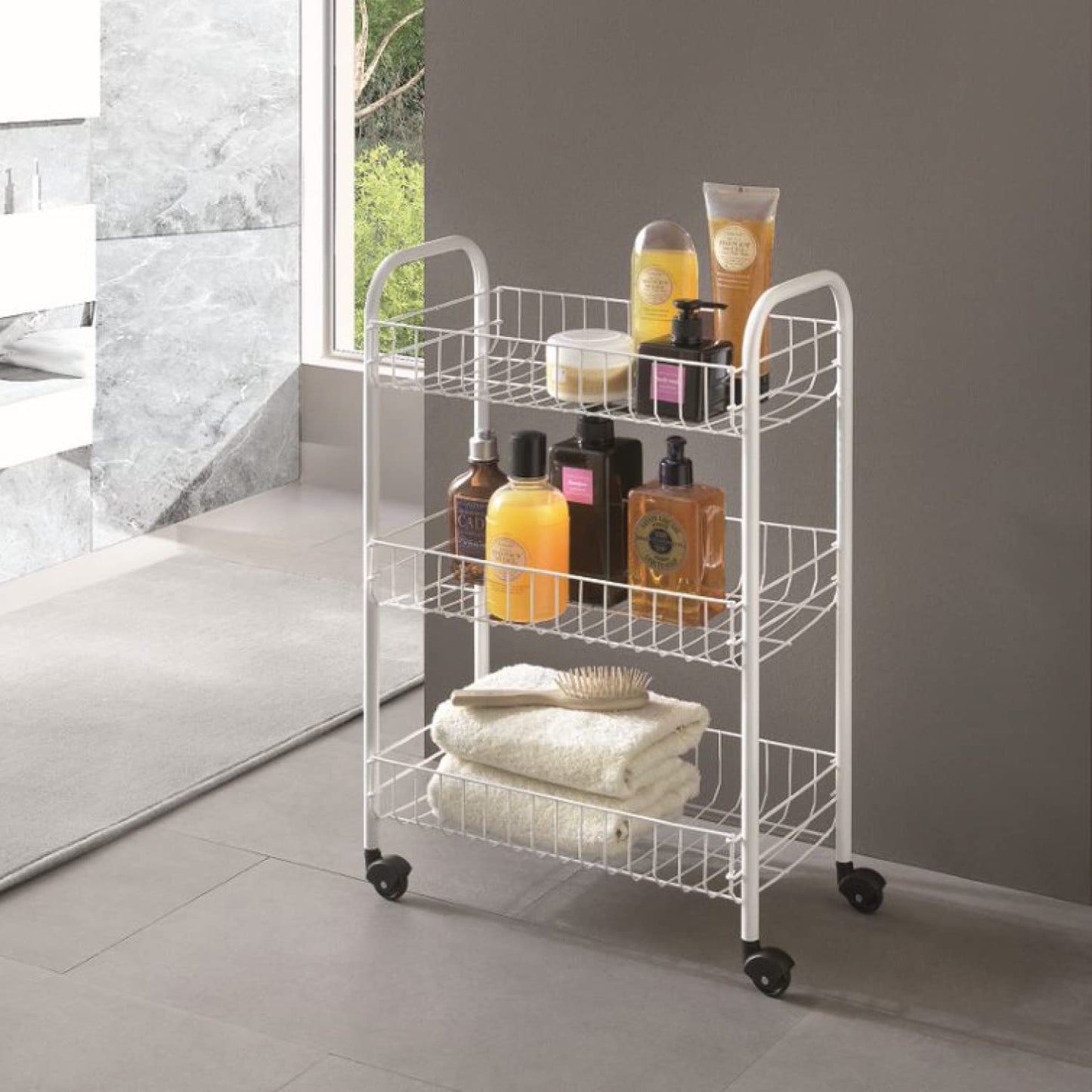 Metaltex Siena 3-Tier Multipurpose Storage Cart (White Metal) - Made in Italy