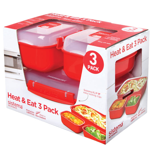 Sistema Heat and Eat Microwave Container Set | 1.25 L, 525 ml (3 Count) - Made in New Zealand