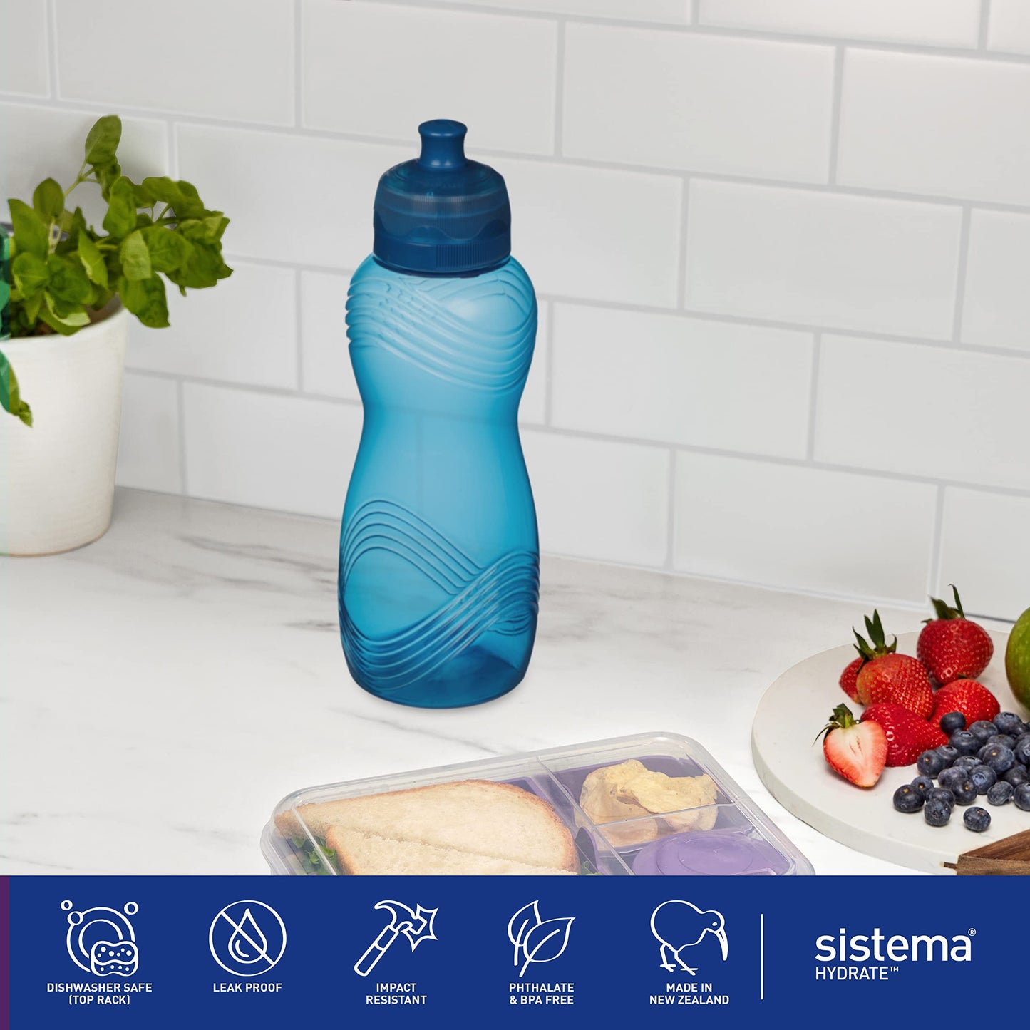 Sistema 600 ml Twist 'n' Sip Squeeze Sports Water Bottle - Made in New Zealand