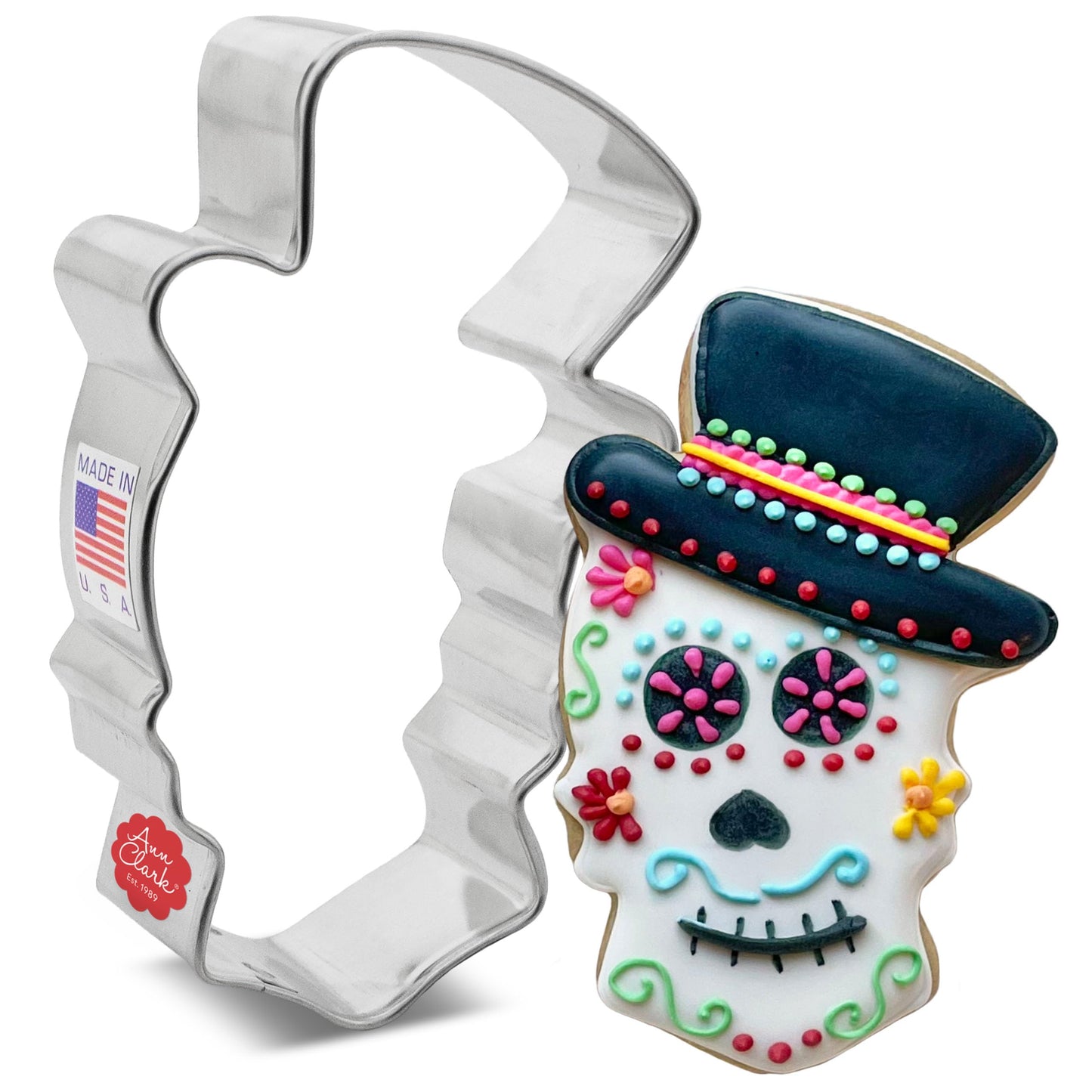 Ann Clark Sugar Skull with Top Hat Cookie Cutter 4" - Made in USA