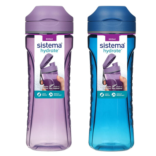 Sistema 600 ml Swift Sports Kids Water Bottles Ocean Blue & Misty Purple (2 Count) - Made in New Zealand