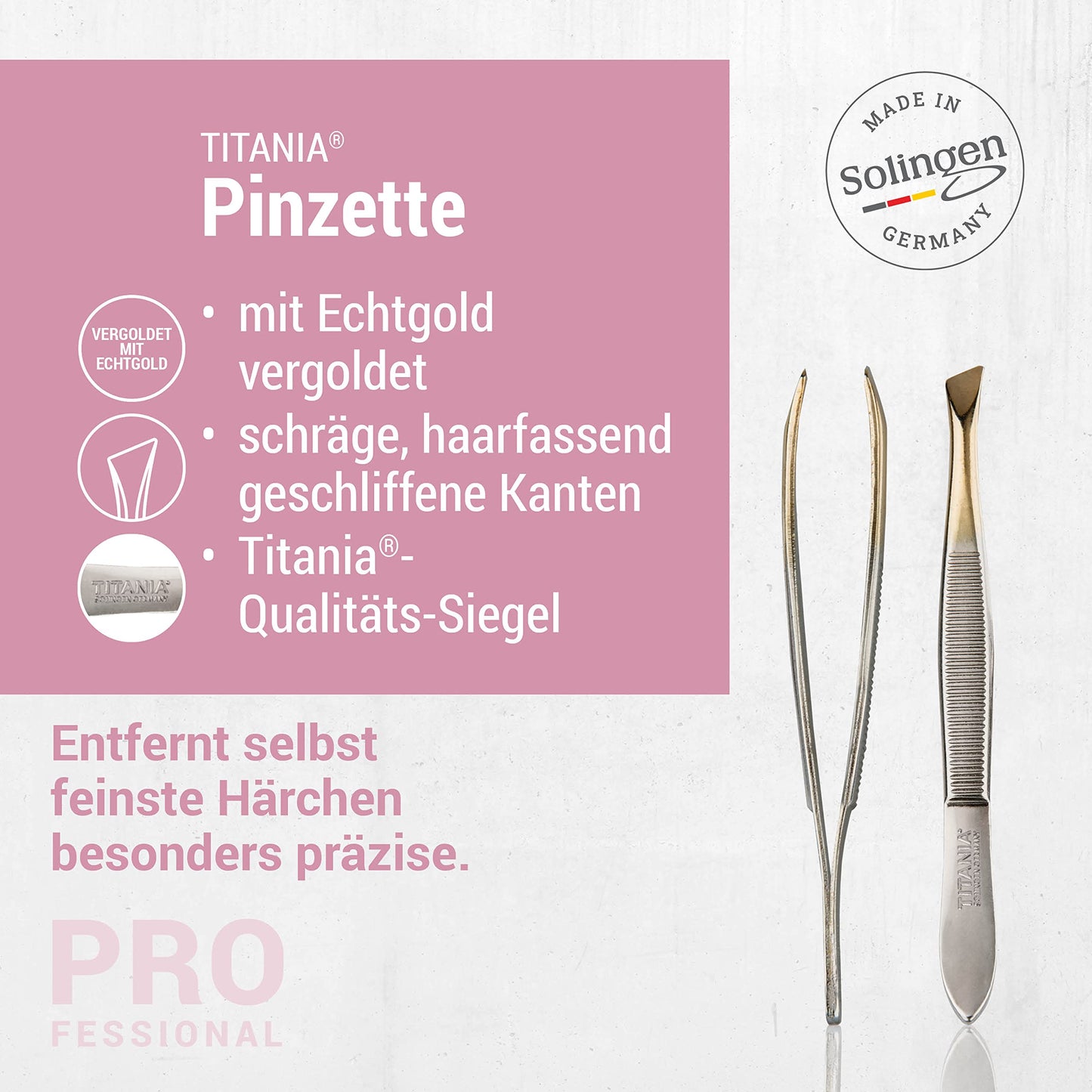 TITANIA Tweezers from Solingen (8 cm, gold-plated) - Made in Germany