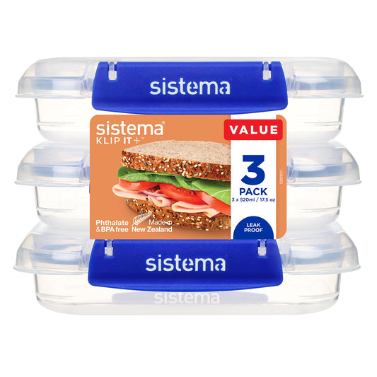 Sistema KLIP IT PLUS 520 ml Food Storage Containers (3 Piece) - Made in New Zealand