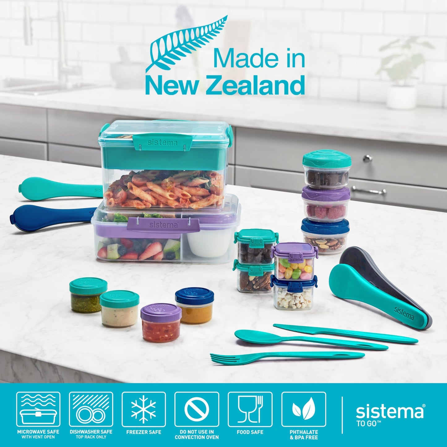 Sistema TO GO Bento Lunch | 1.65 L | School Lunch Box With Compartments & Snack Pot | BPA-Free | 1 Count | Minty Teal