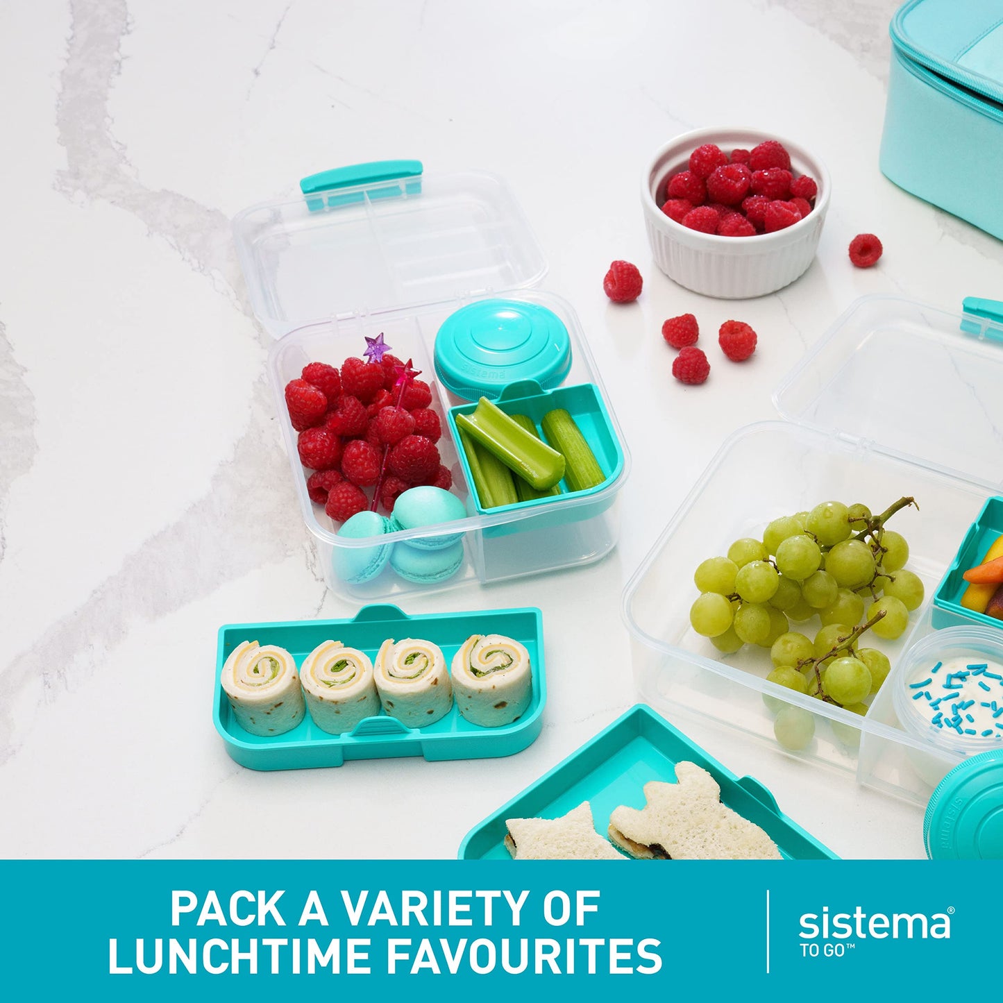 Sistema 1.25 L Square Bento Box TO GO with Yoghurt/Fruit Pot - Made in New Zealand