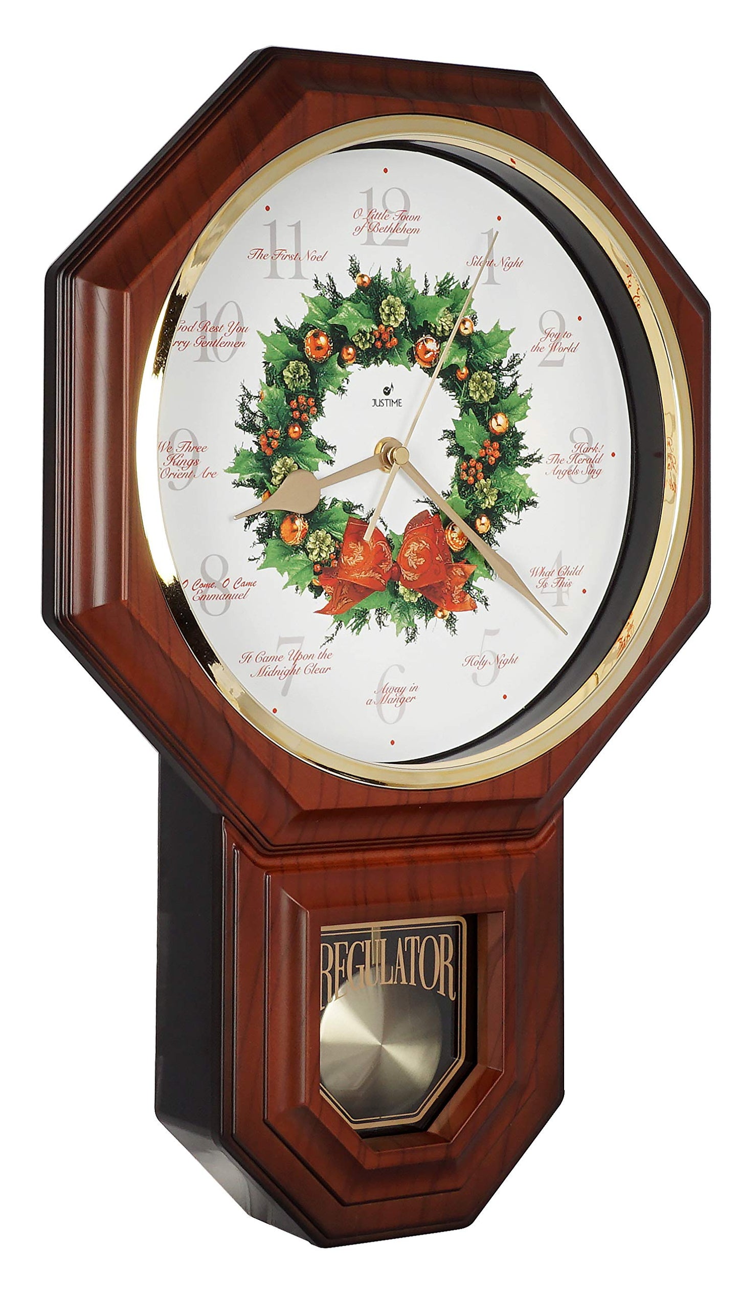 JUSTIME Special Edition Schoolhouse 12 Song of Carols of Christmas Wreath Melody Plastic Wall Clock - Made in Taiwan