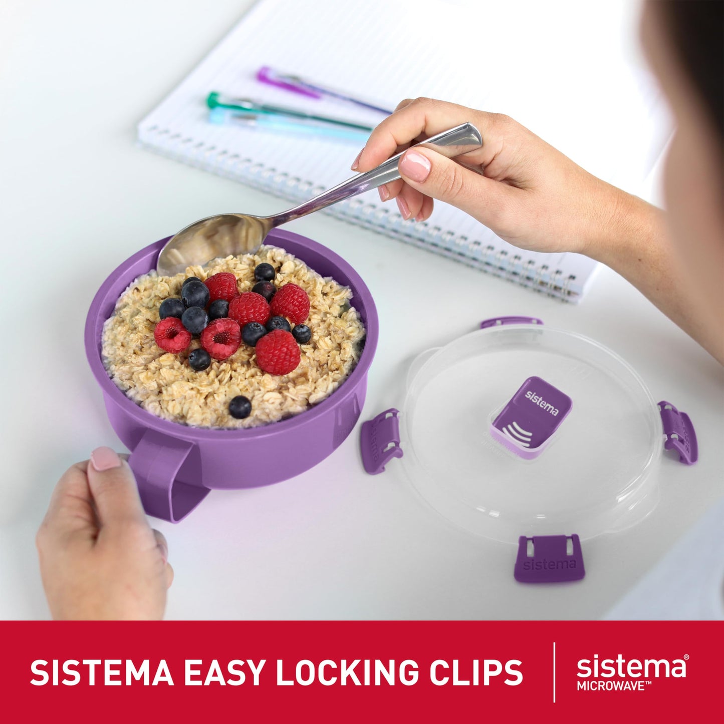 Sistema Microwave Soup Mug, Porridge Bowl & Noodle Bowl with Steam Release Vents (3 Count) - Made in New Zealand