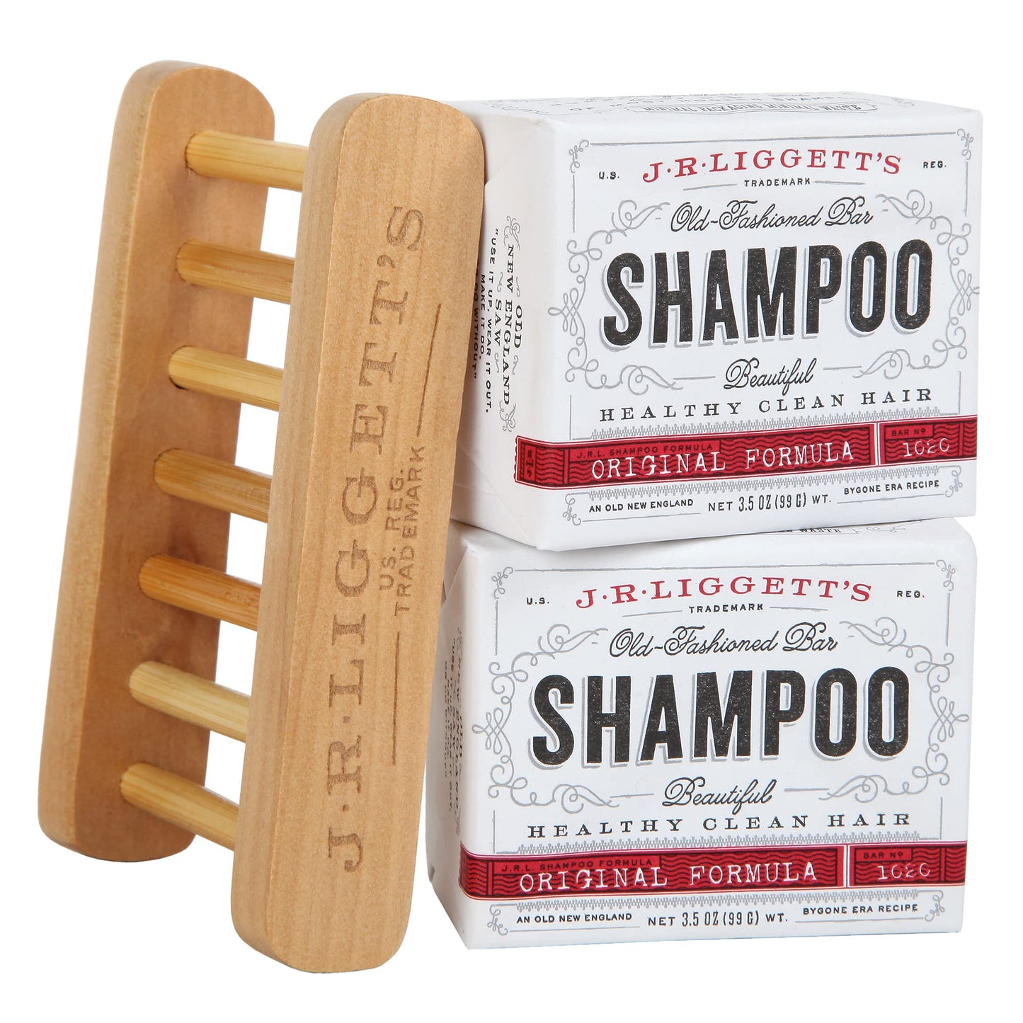 J. R. Liggett 2 Original Shampoo Bars + Wood Shelf - Made in U.S.A.