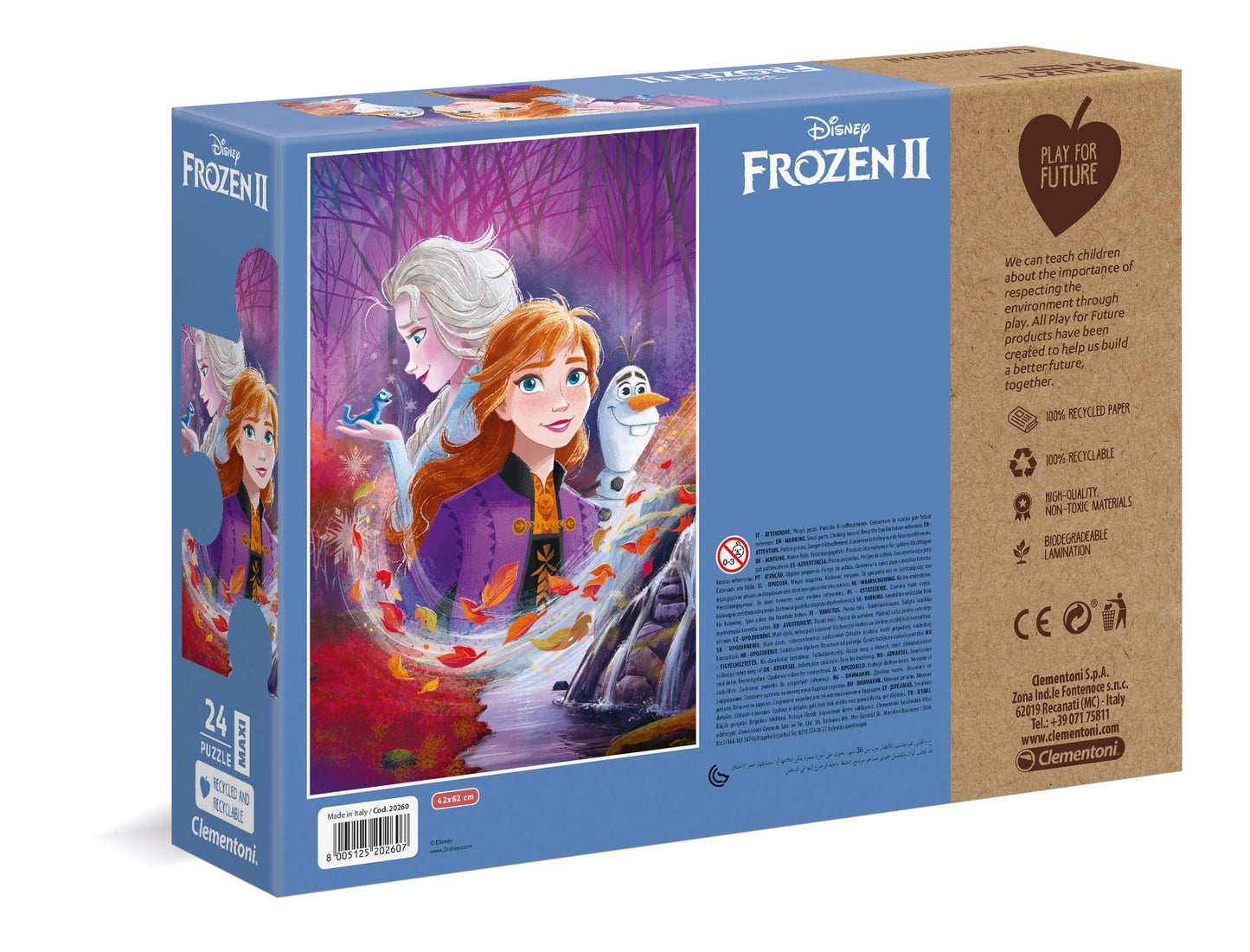 Clementoni Disney Frozen Jigsaw Puzzle 24 Maxi Pieces, 100% Recycled Materials - Made In Italy