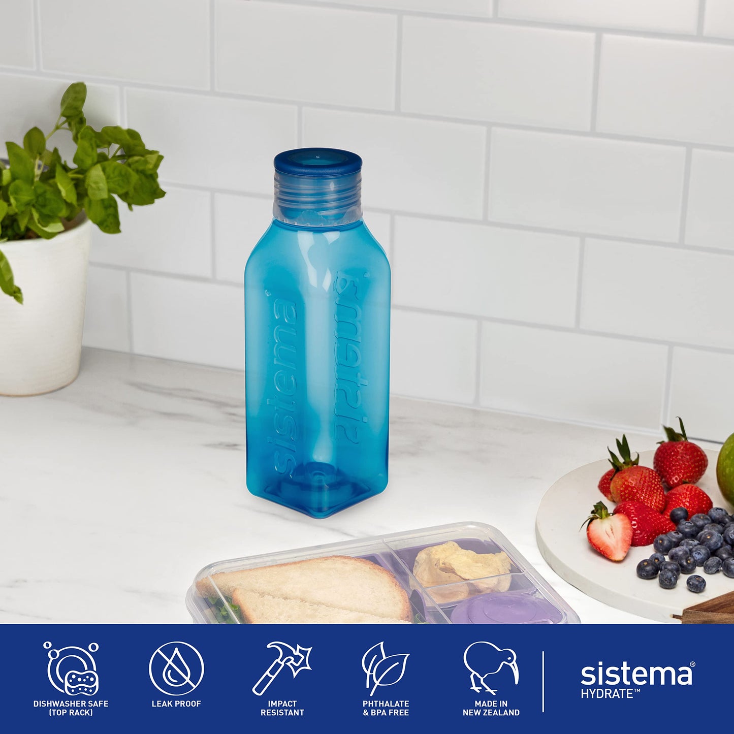 Sistema 475ml Square Water Bottle - Made in New Zealand