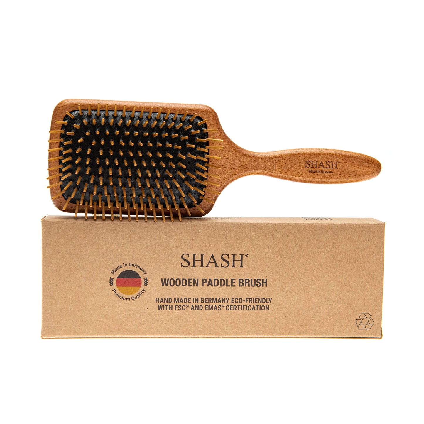 SHASH Eco-Sourced Wooden Paddle Brush - Made in Germany