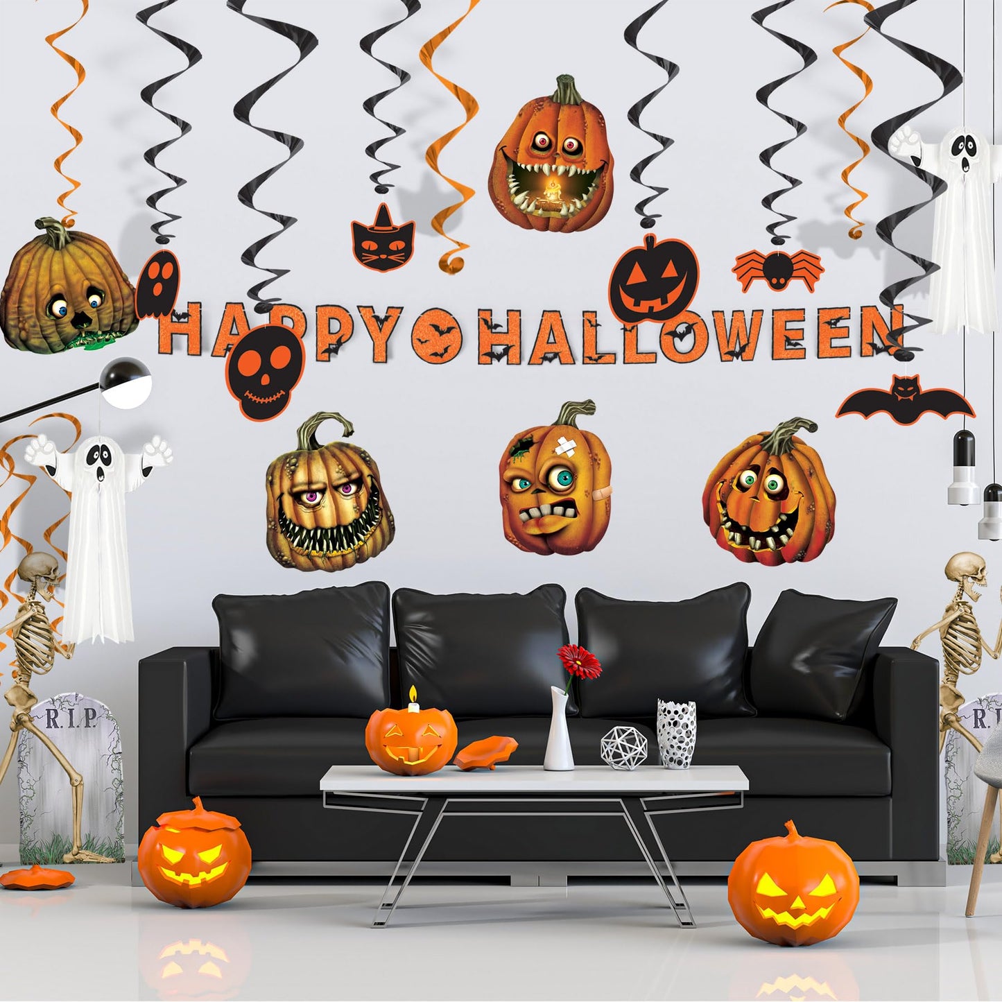 Beistle 5 Piece Paper Creepy Jack-O-Lantern Cut Outs Halloween Party Decorations 10" - 12.75" - Made in USA