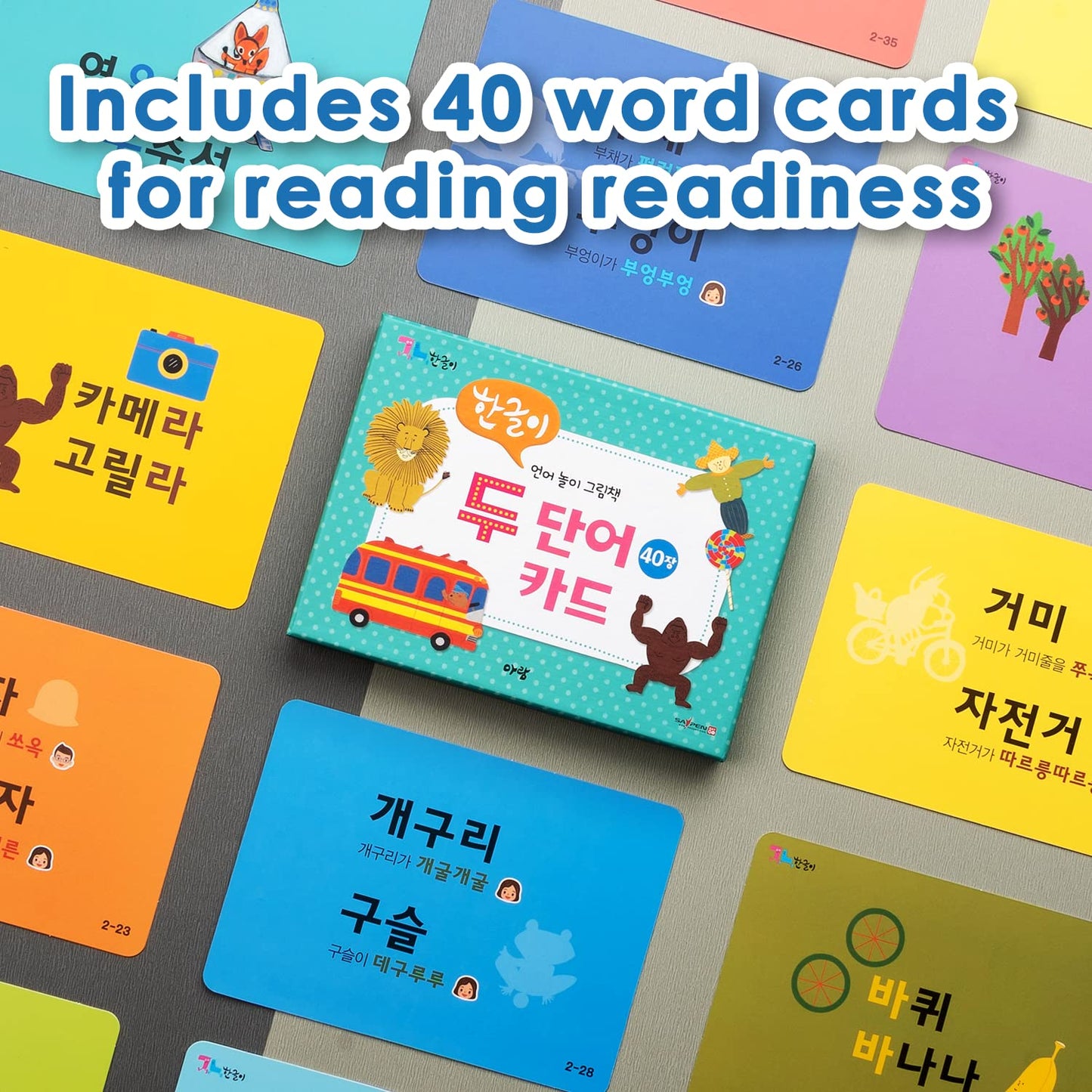 Leveram Korean Two-Word Flashcards  for Beginners (40 Cards for 80 Words) - Made in Korea