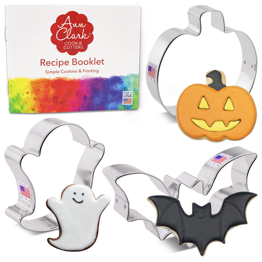 Ann Clark Halloween Cookie Cutters Pumpkin, Ghost, Bat 3-Pc. Set - Made in USA