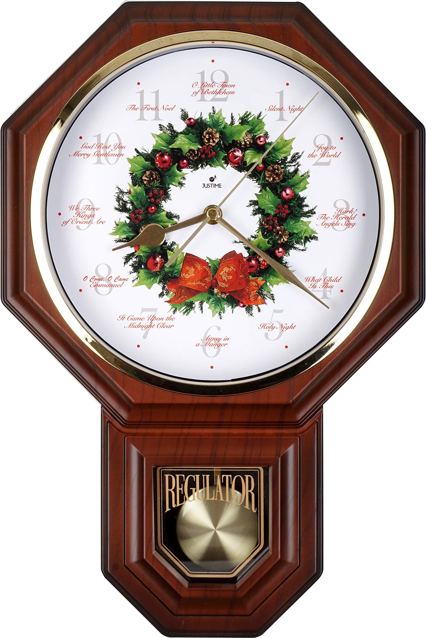 JUSTIME Special Edition Schoolhouse 12 Song of Carols of Christmas Wreath Melody Plastic Wall Clock - Made in Taiwan