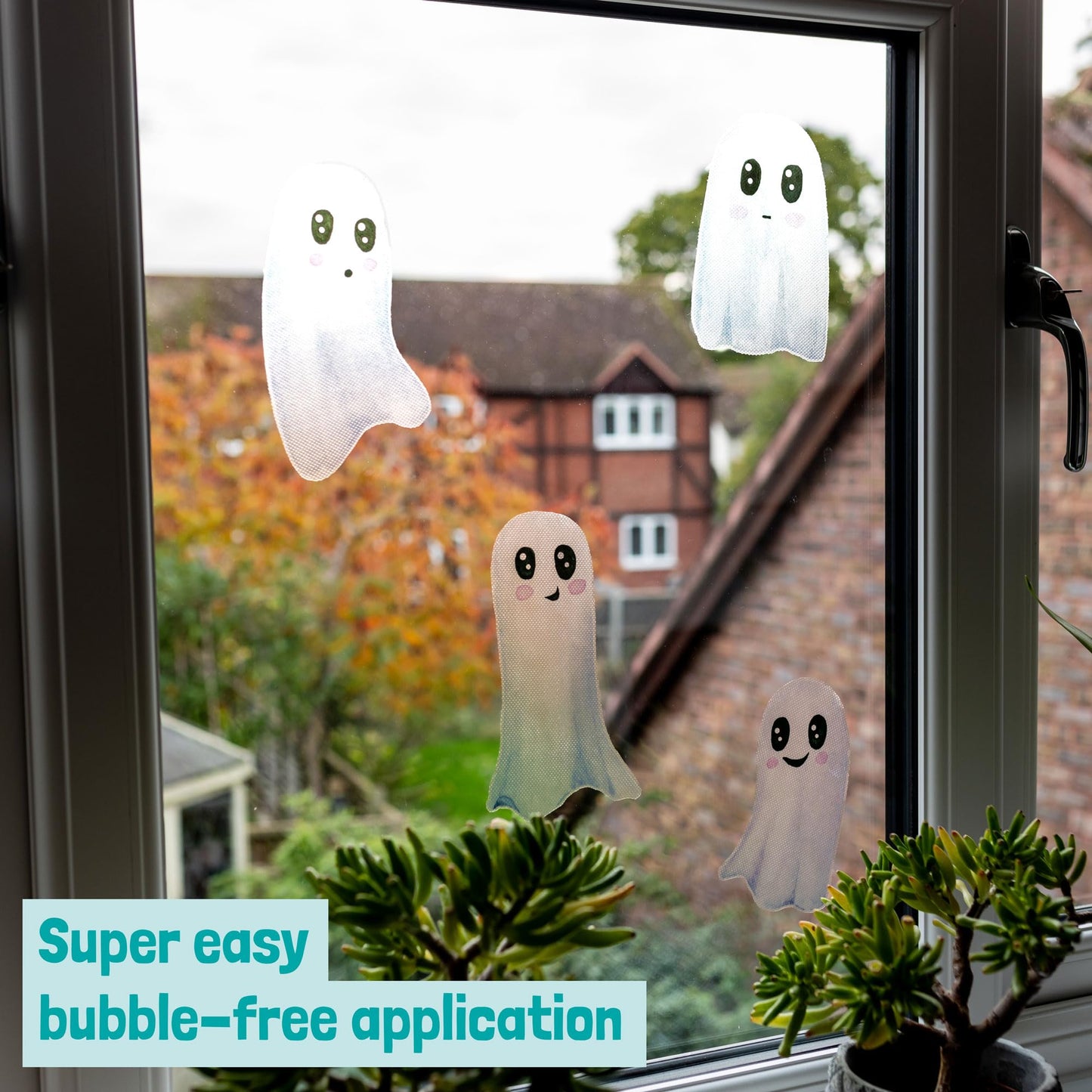 Halloween Ghost Window Stickers Reusable & Cleanly Removable (Cute Ghosts 3 Sheets) - Made in UK