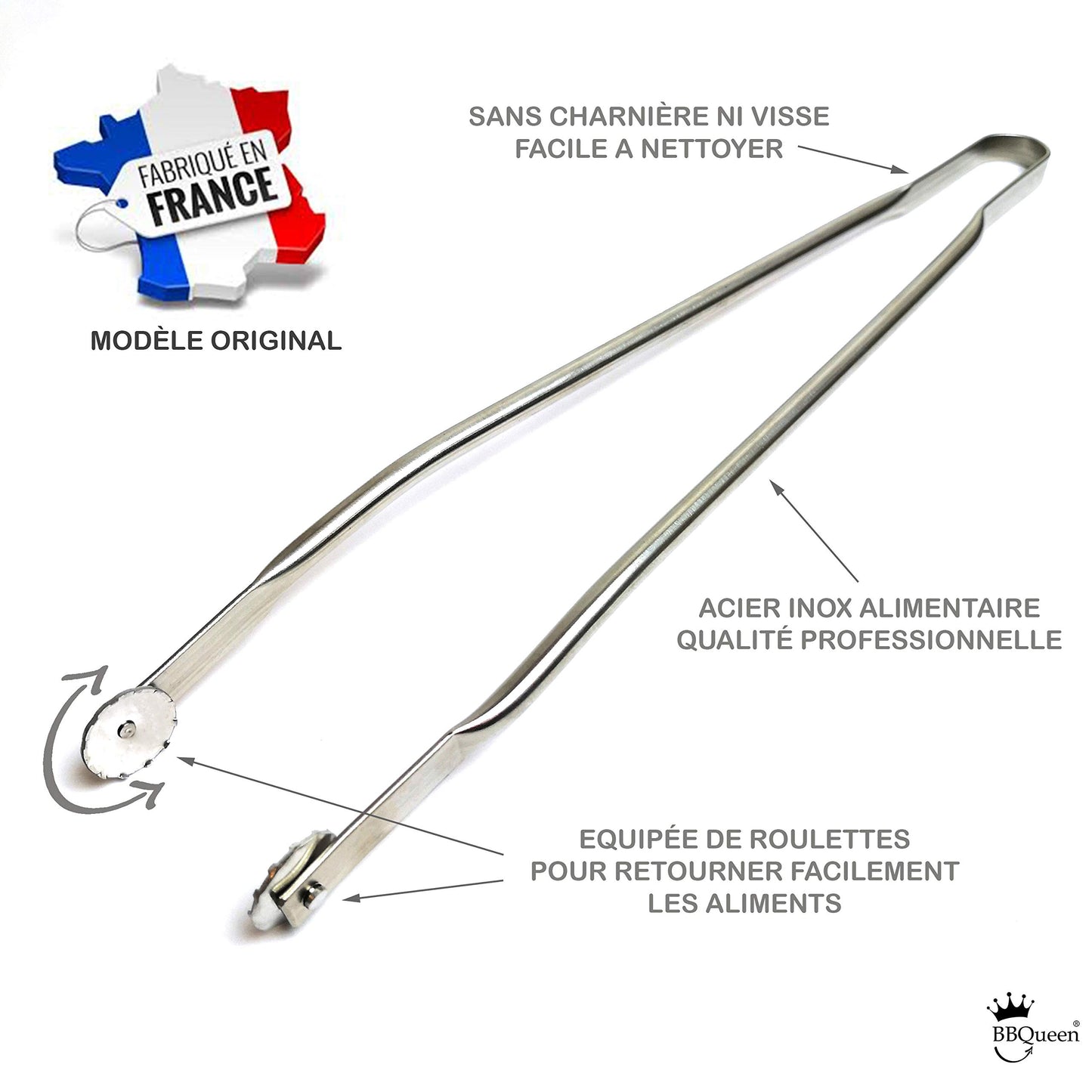 Grillup 30 cm Stainless Steel Barbecue Tongs with Wheels – Made in France