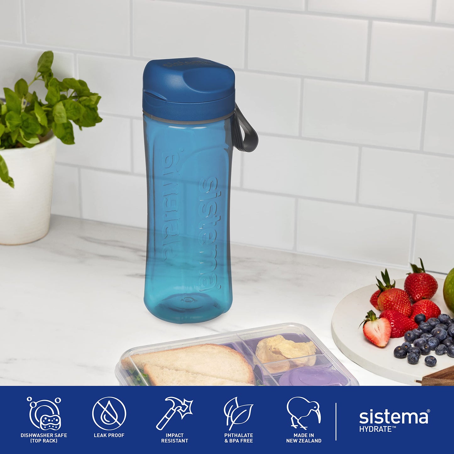 Sistema 600 ml  Hydrate Tritan Swift Water Bottle (Black) - Made in New Zealand