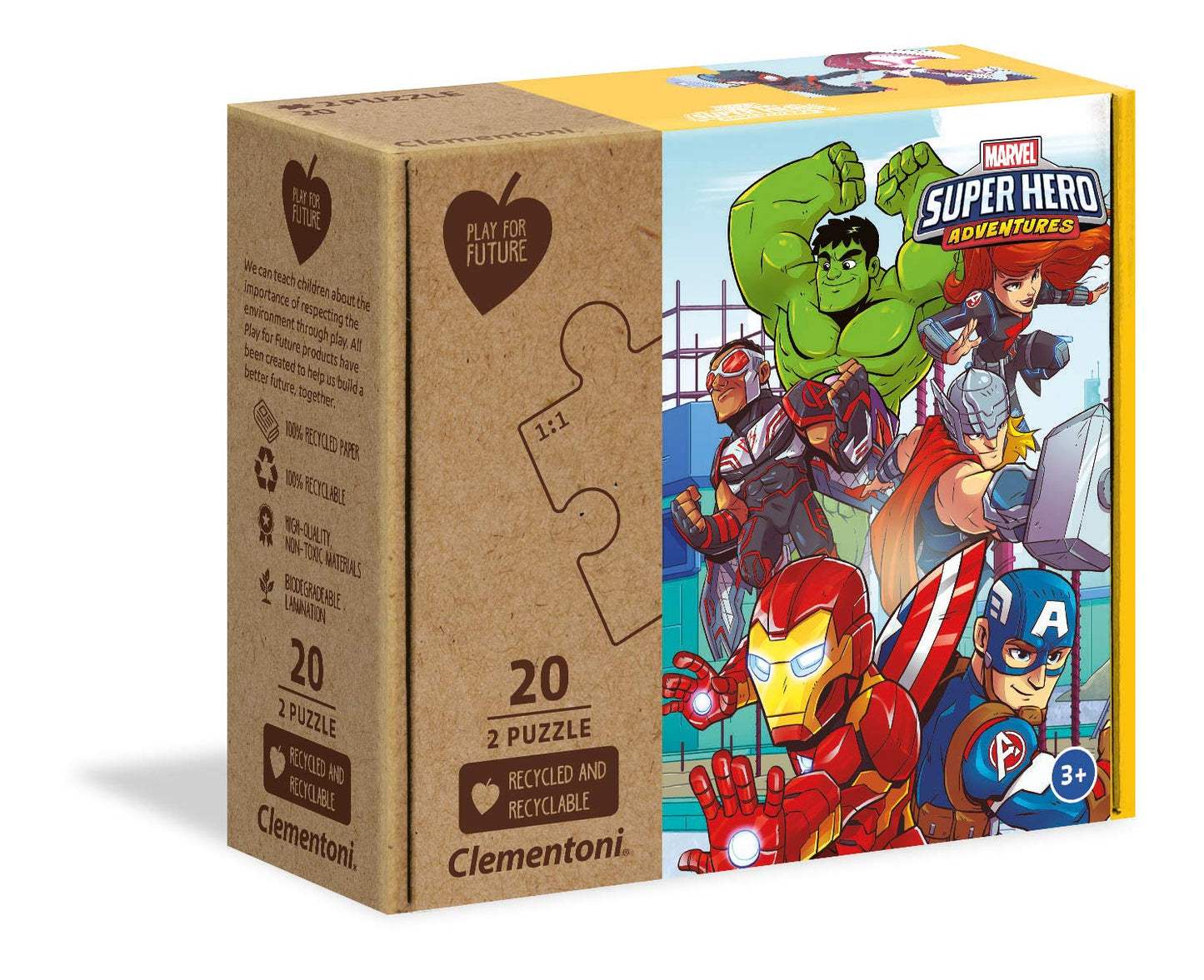 Clementoni Marvel Super Hero Jigsaw Puzzle 2x20 Pieces, 100% Recycled Materials - Made In Italy