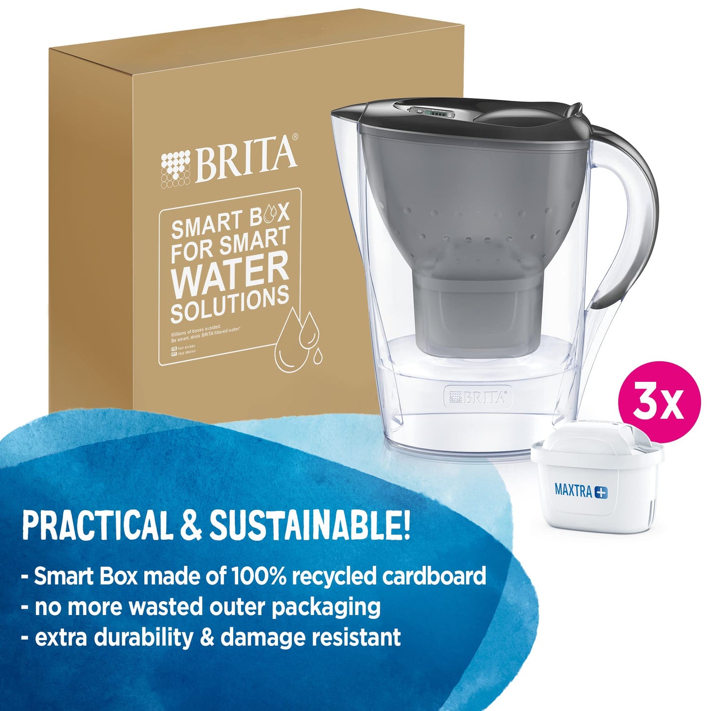 BRITA Marella 2.4L Fridge water filter jug include 3 x MAXTRA+ filter cartridges - Made in Germany