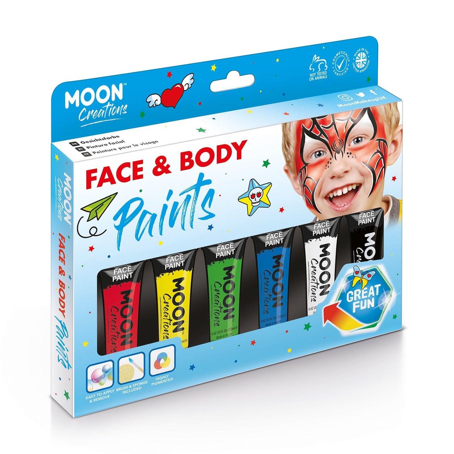 Moon Creations Face & Body Paint Tubes | Primary Boxset | 12ml - Made in UK